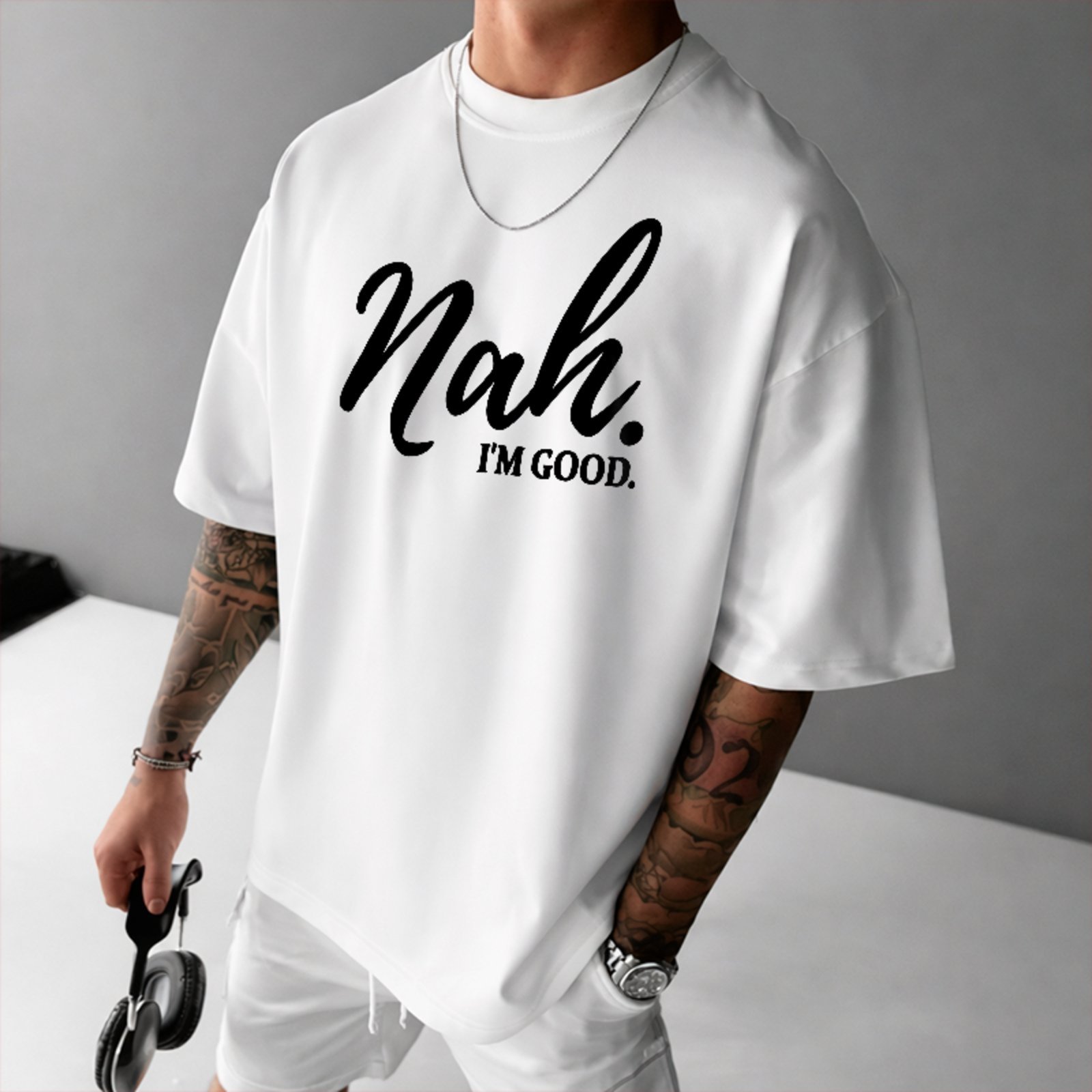 Camiseta Oversized Nah I'm Good Meme Style Unissex Branco