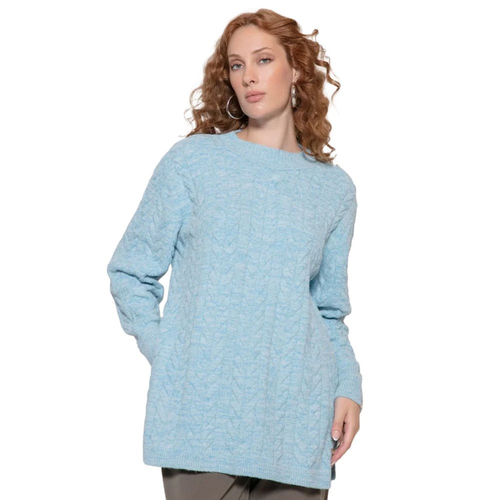Blusa Feminina Biamar Alongada Fendas Laterais Azul Claro