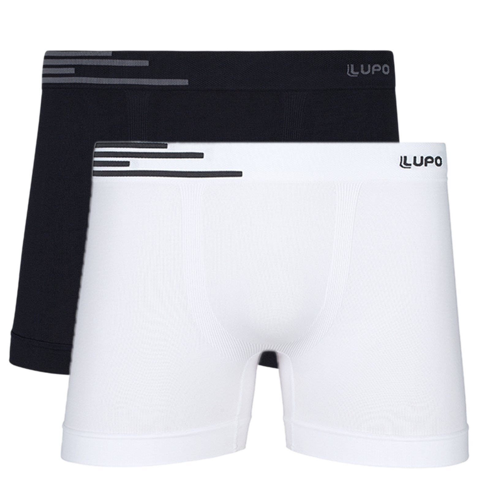 Kit 2 Cuecas Boxer Microfibra Lupo Sem Costura Preto e Branco