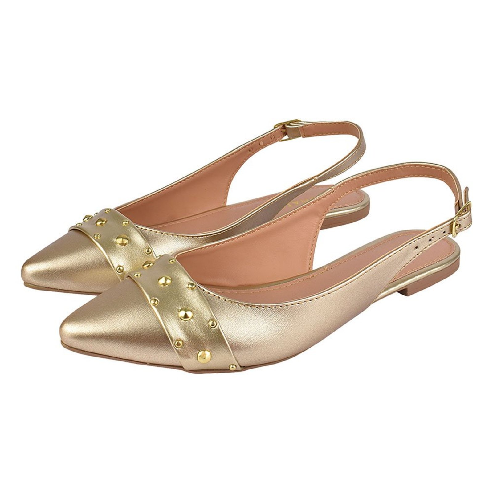 Sapatilha Feminina Bico Fino Mule Slingback CM Calçados Hotfix Ouro Light