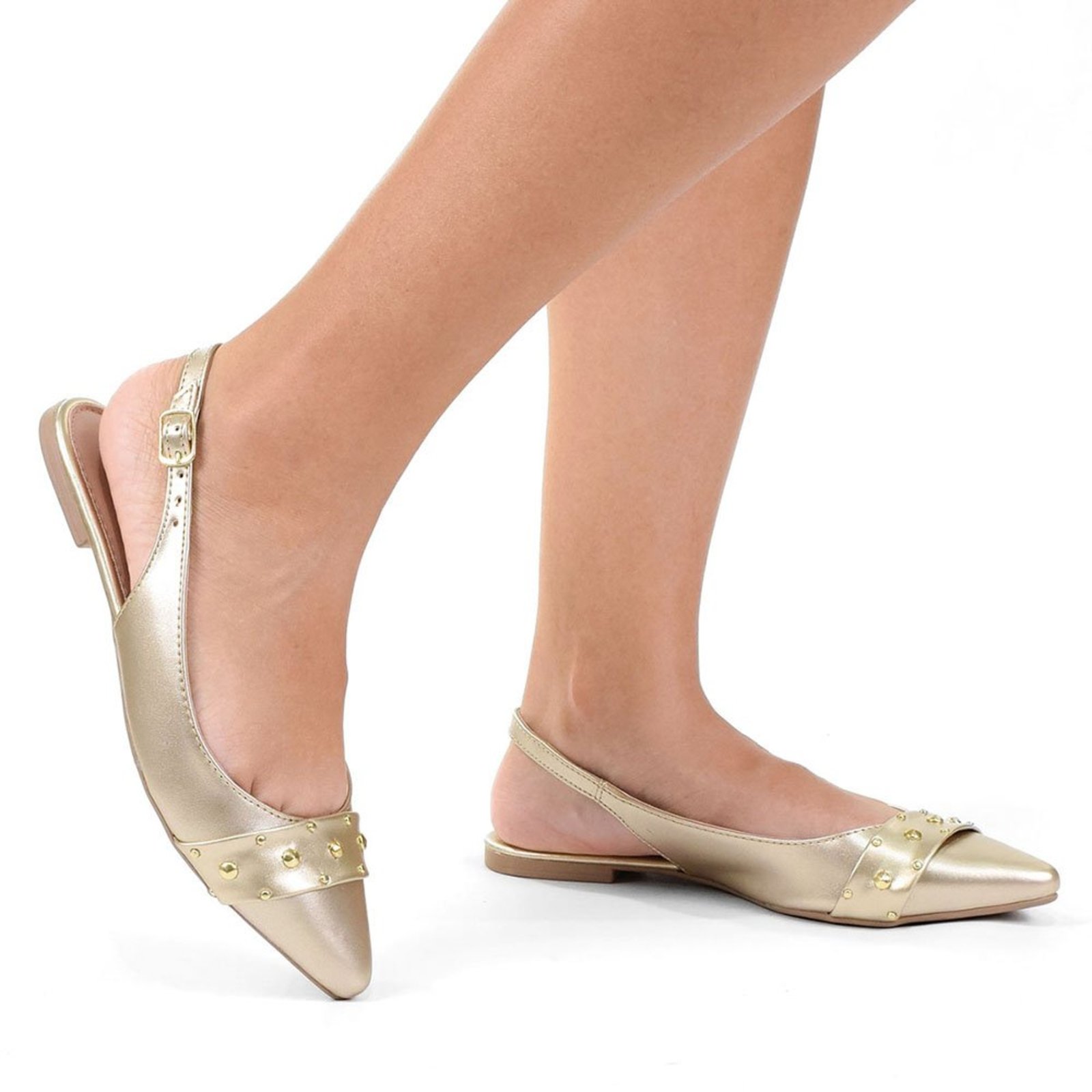 Vista 3 Sapatilha Feminina Bico Fino Mule Slingback CM Calçados Hotfix Ouro Light Donatella Shoes dourado Donatella Shoes dourado