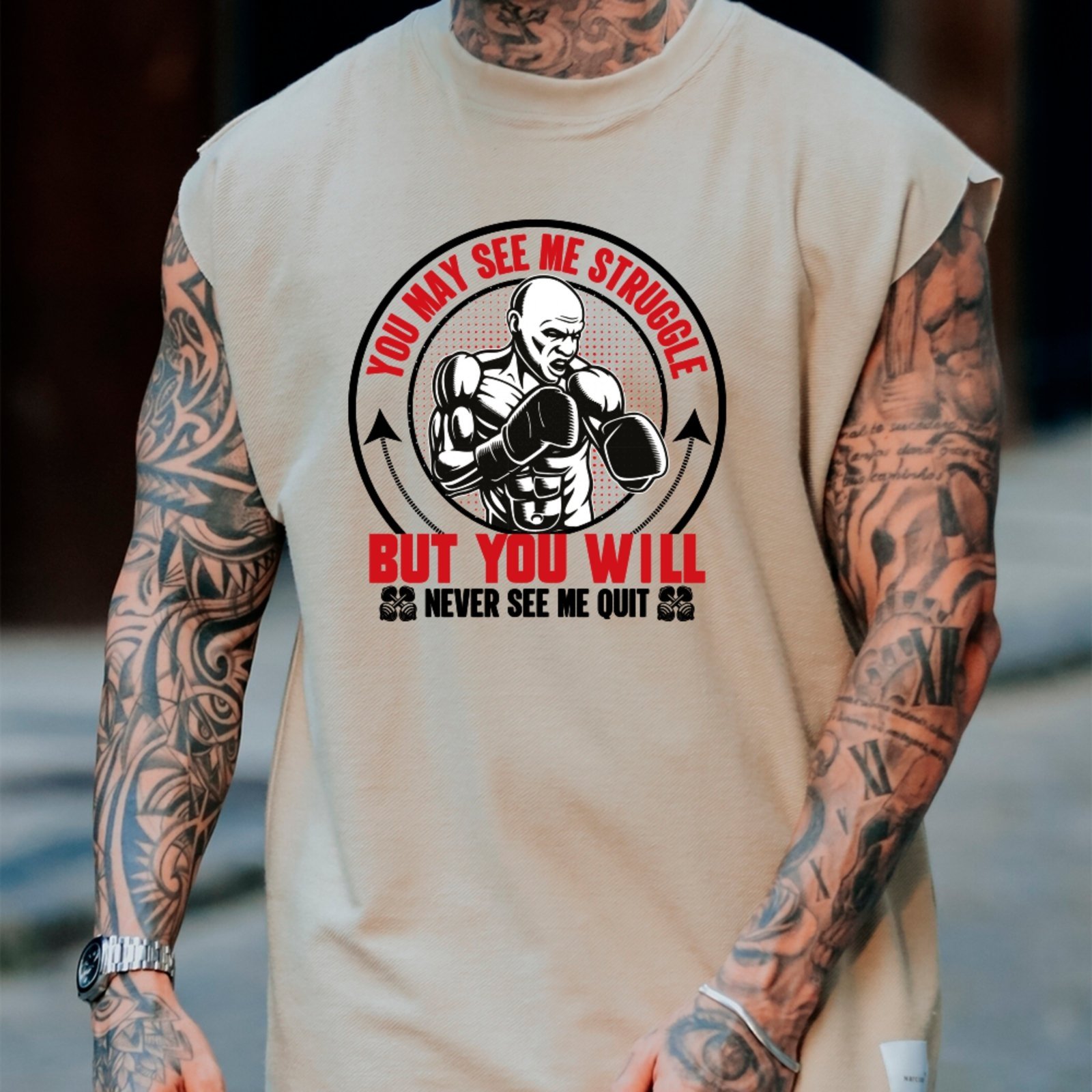 Camiseta Regata Machão Ousy You May See Me Struggle Oversized Masculina Off White