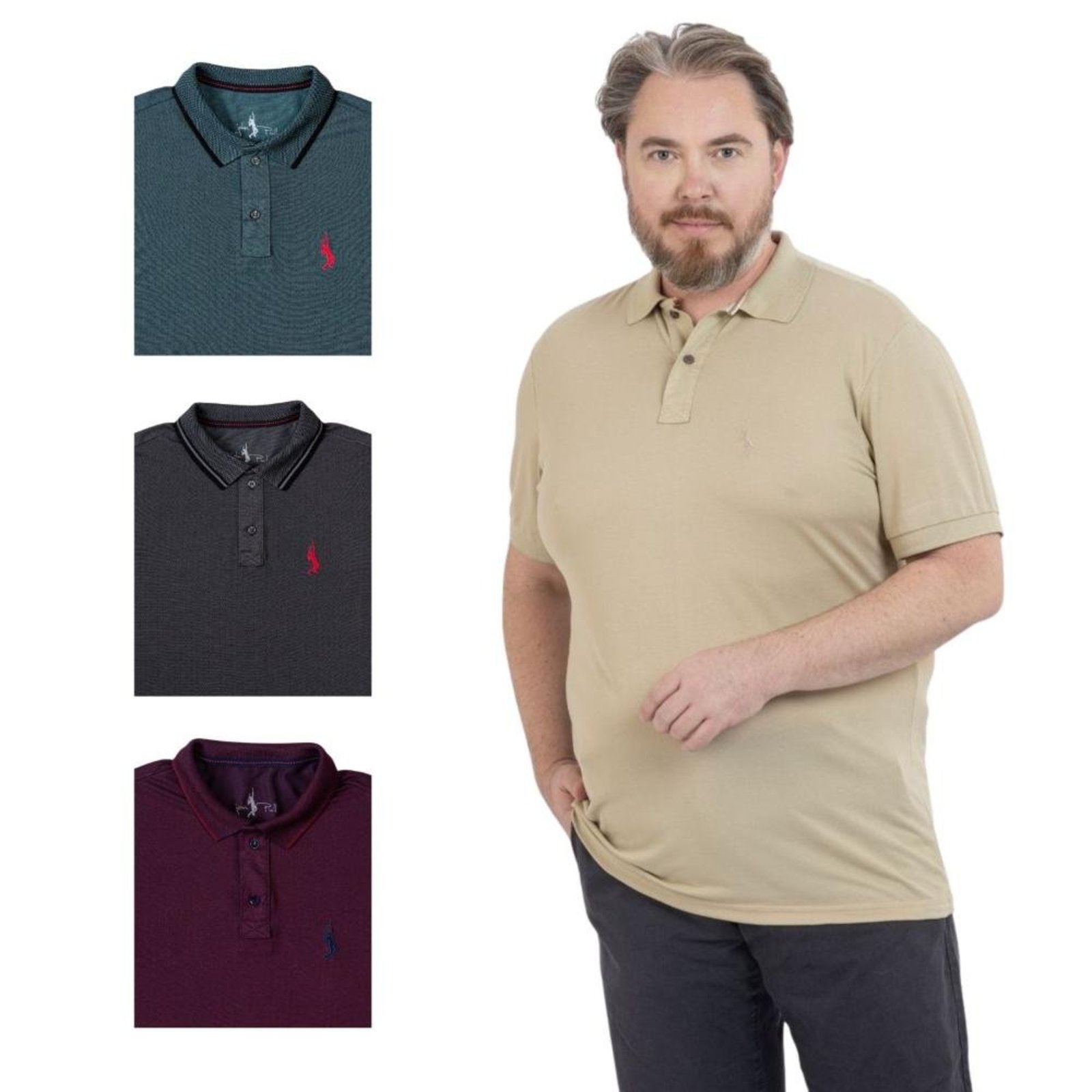 Kit 4 Camisa Polo Plus Size Lisa Casual Elegante Ocasiões