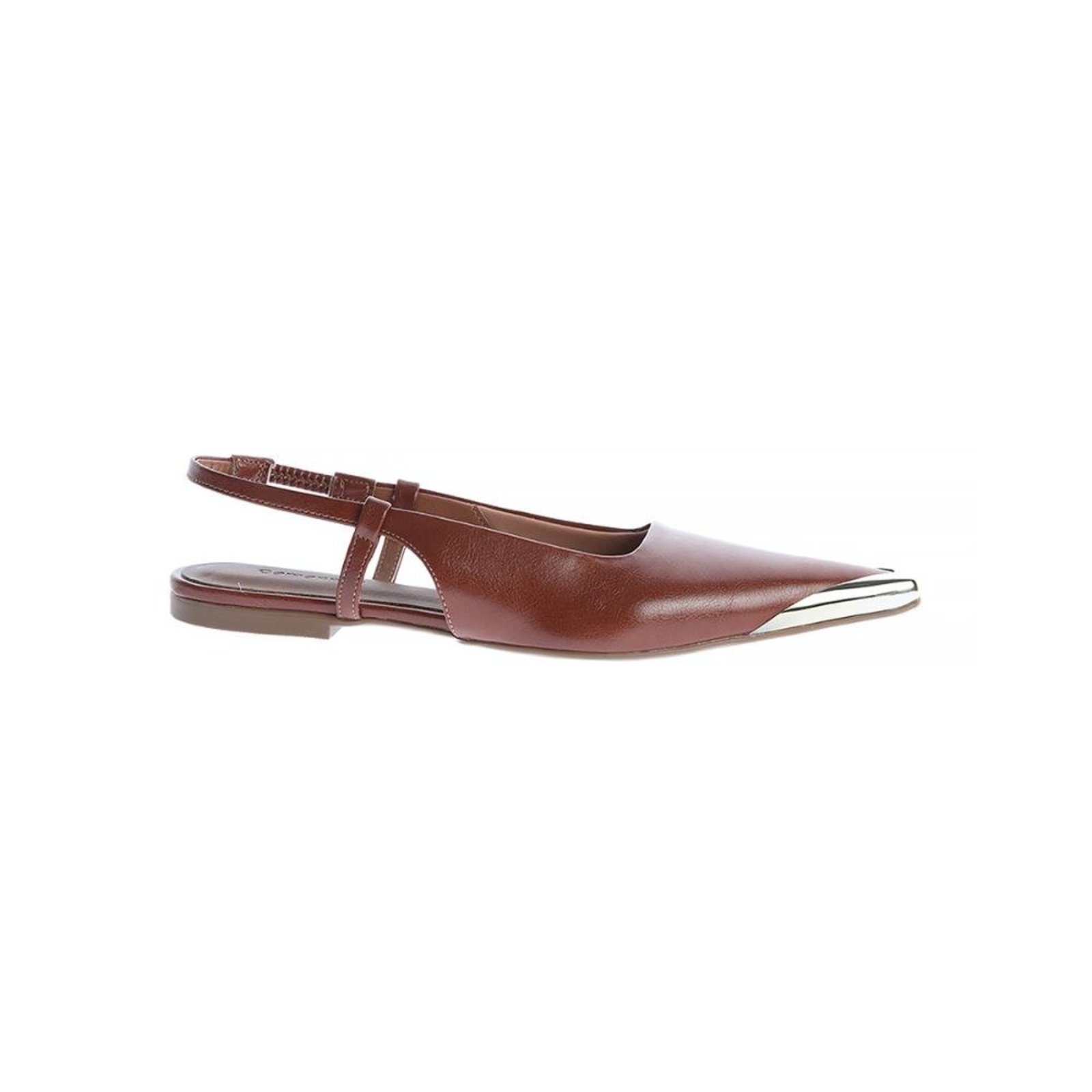 Zaya - Sapatilha Slingback Feminina Damannu Caramelo Biqueira Metalizada Caramelo