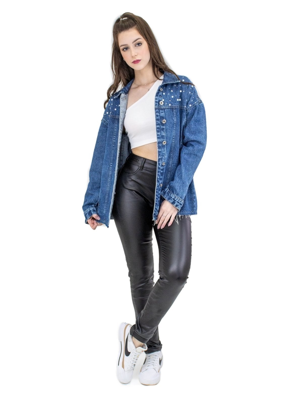 Infantil - Jaqueta Jeans Menina Alongada Com Brilho