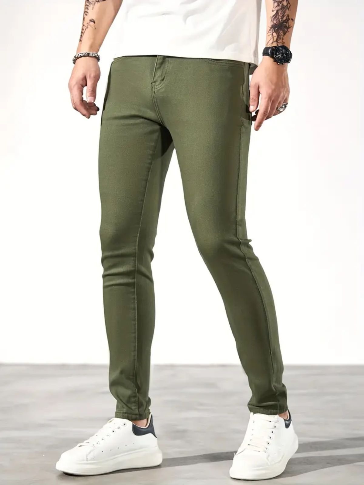 Calça Sarja Masculina Kovali Com Elastano Casual Premium Confortável Bolso-Faca Verde