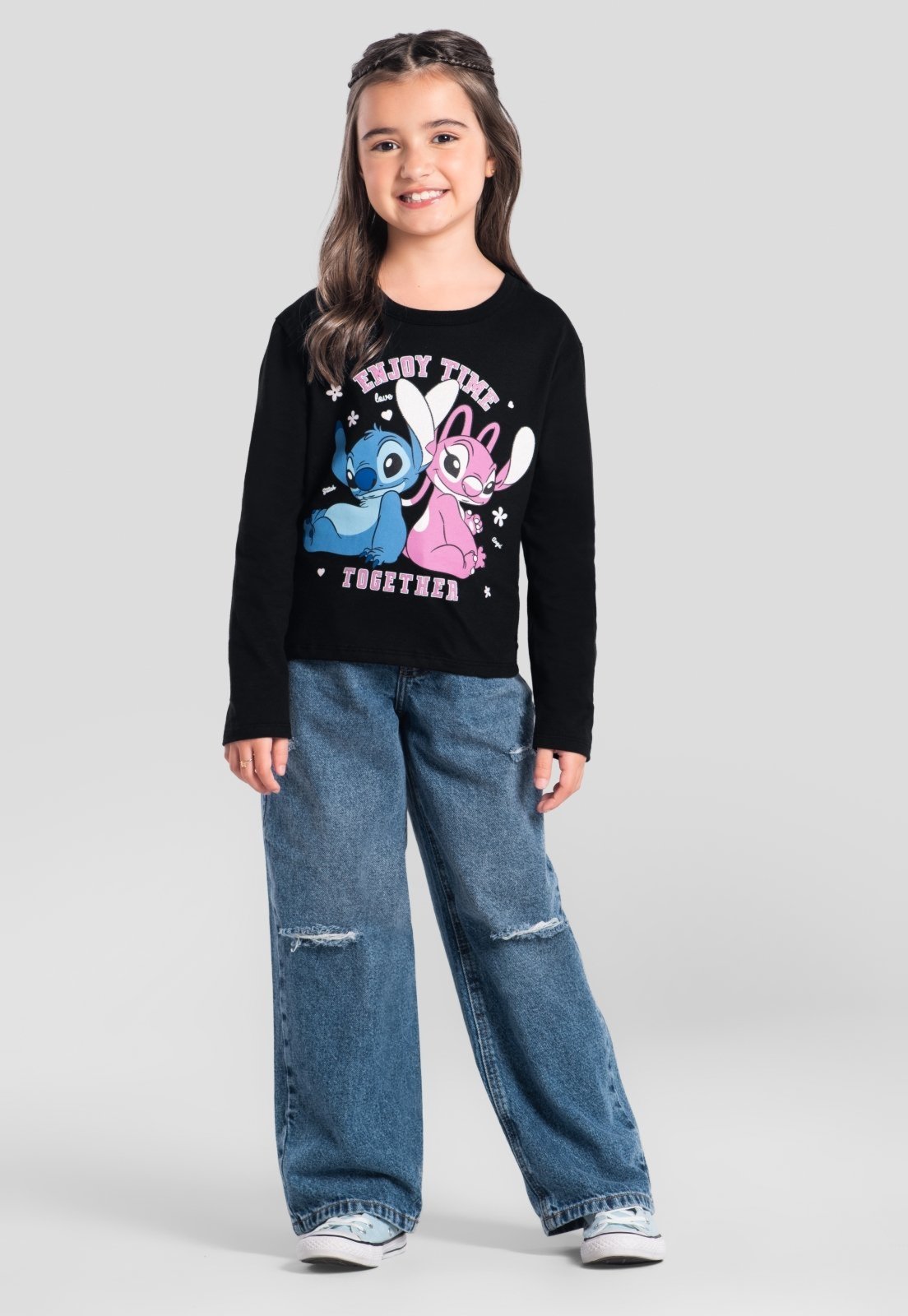 Infantil - Blusa menina do Stitch com glitter Brandili