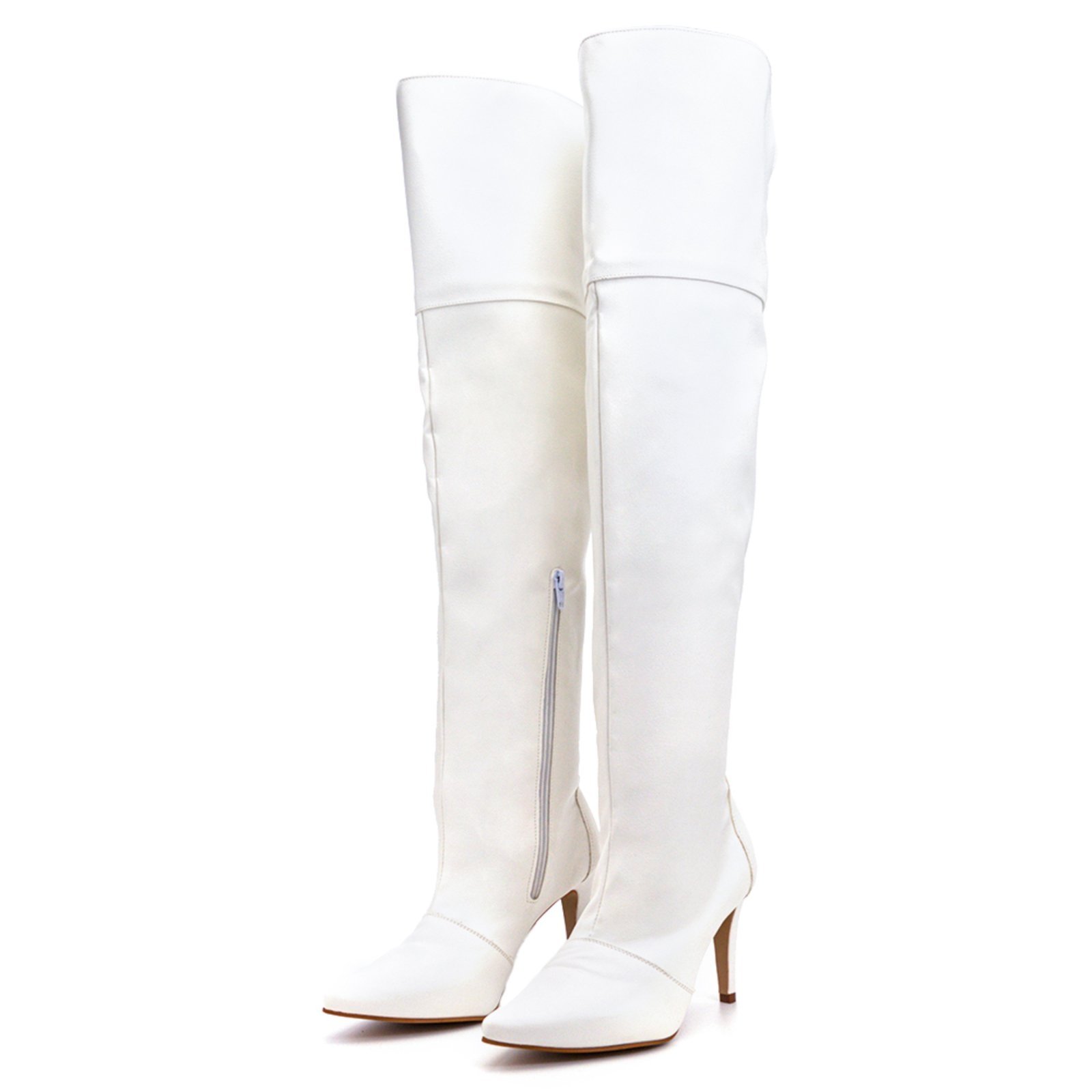 Bota Over Feminina Acima Do Joelho Cano Alto Salto Fino 1716 Napa Branca