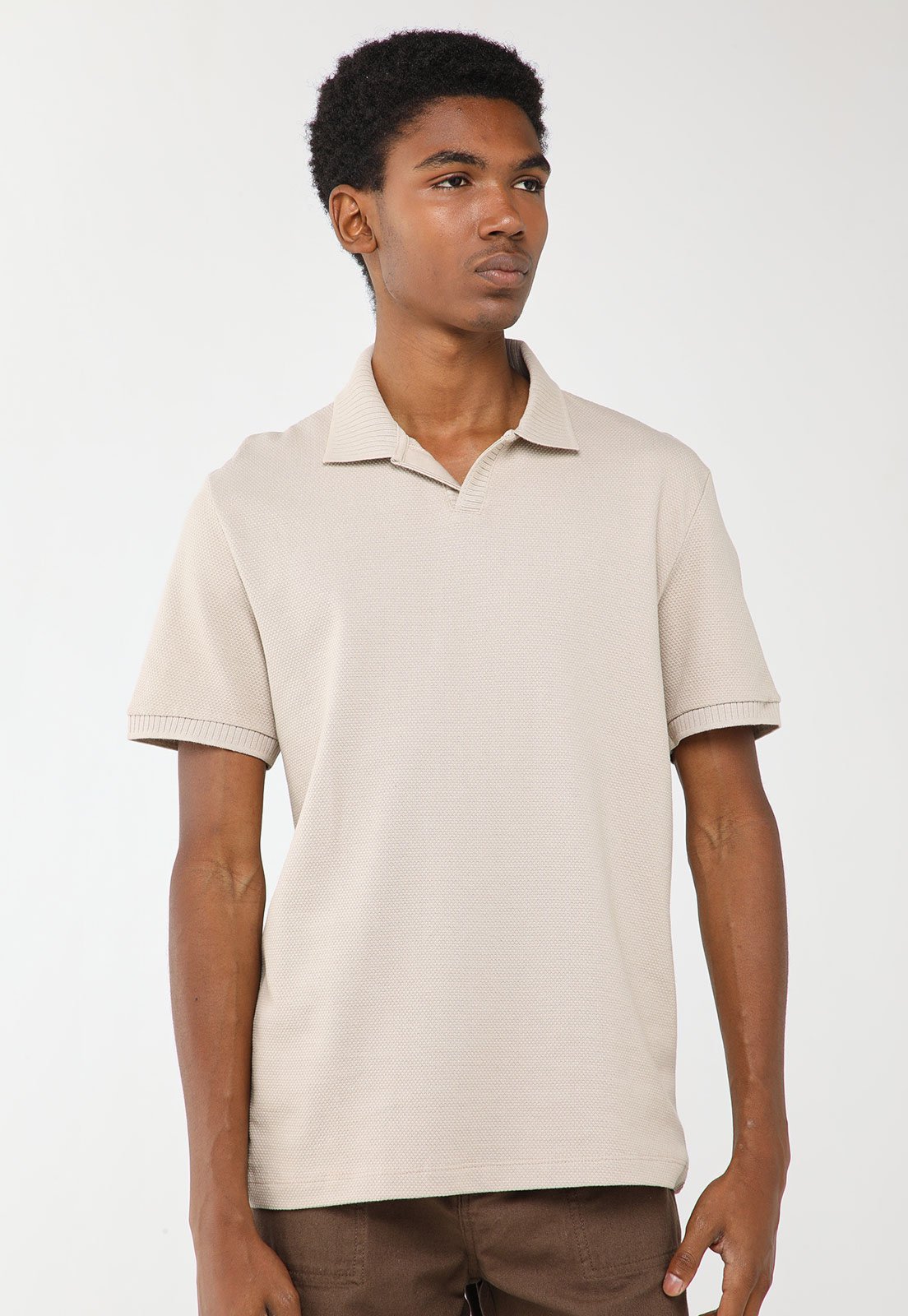 Camisa Polo Masculina Hering Texturizada Bege