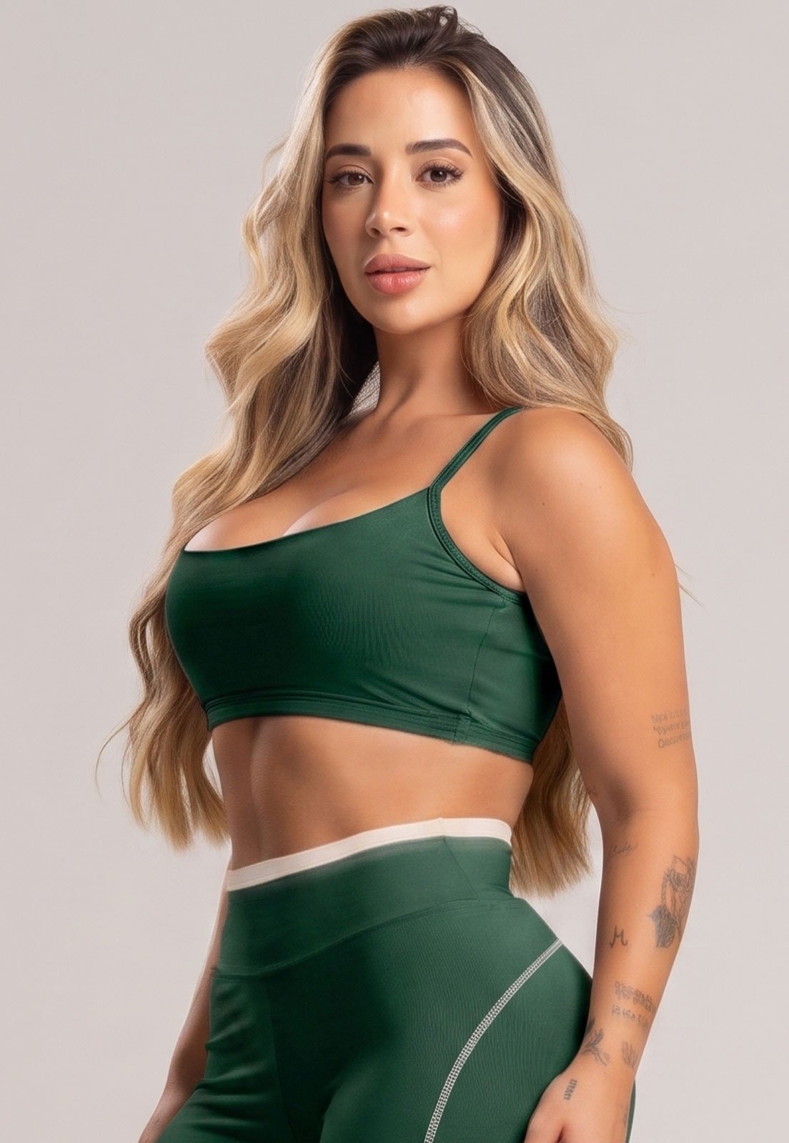 Top Feminino MVB Modas Cropped Fitness Alcinha Costas Abertas Poliamida Oliva