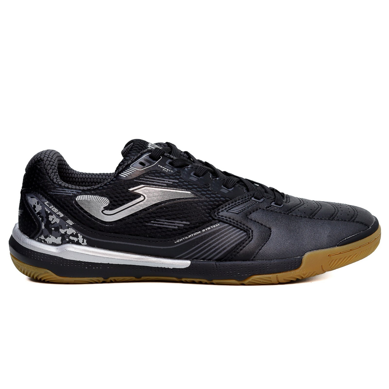Vista 2 Chuteira Joma Liga 5 Futsal Cinza preto Joma preto