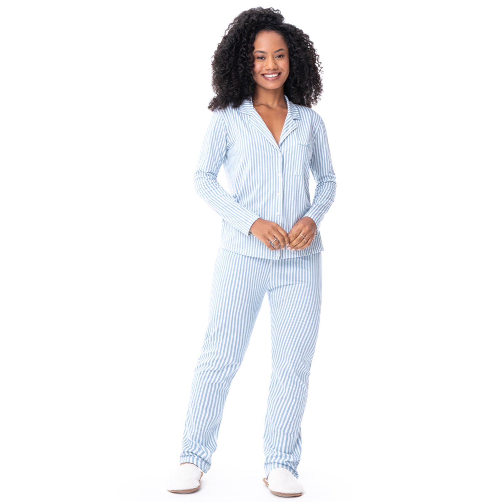 Pijama Longo Americano Listrado Azul