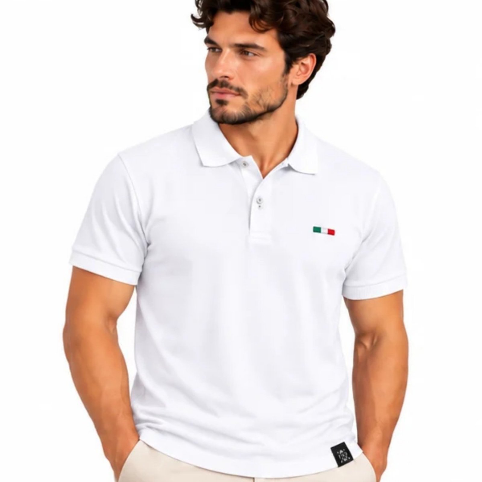 Camisa Polo Masculina FMF Bordado Itália Casual Premium Branco