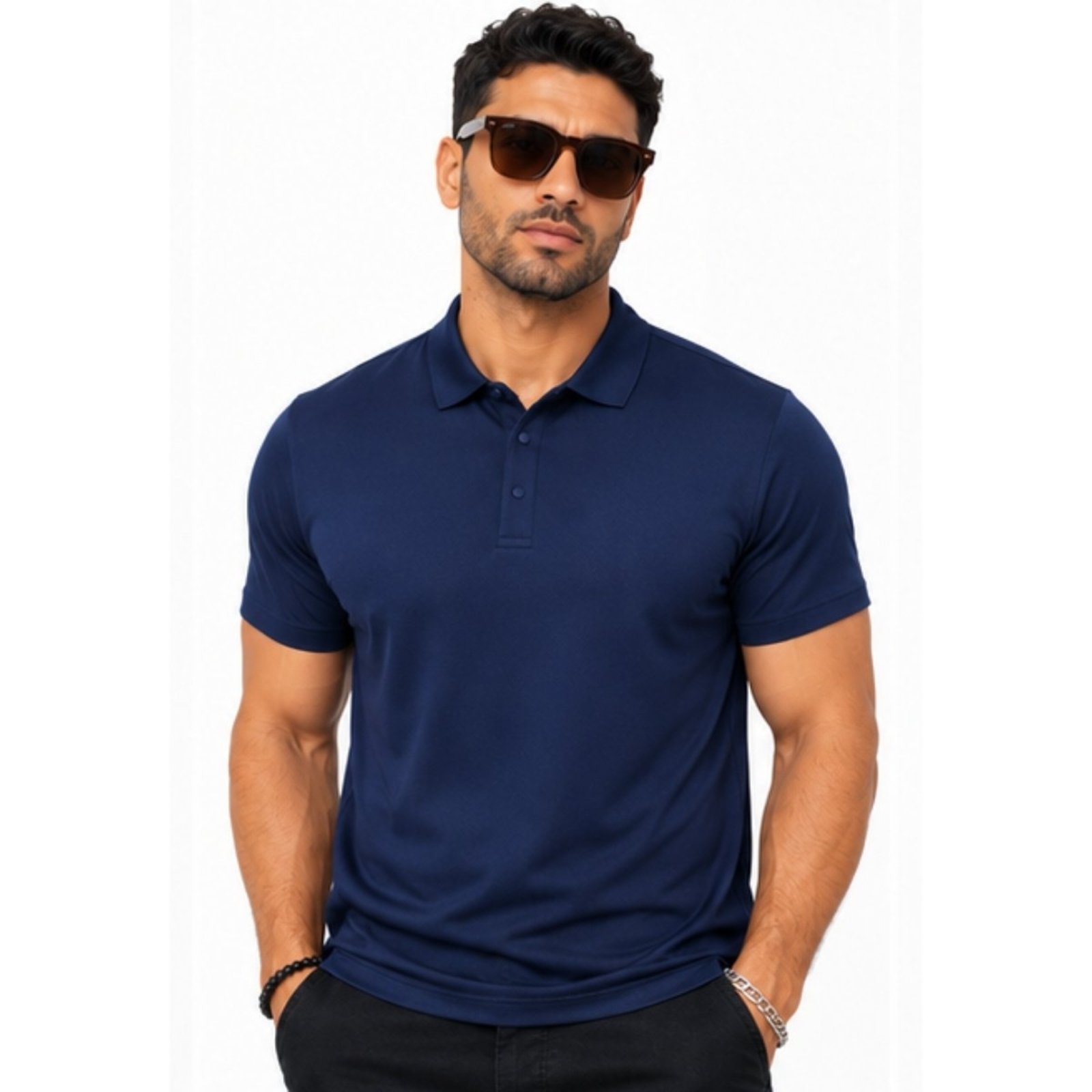 Camisa Polo Masculina Poliamida Leve Estilo Casual Sport Marinho