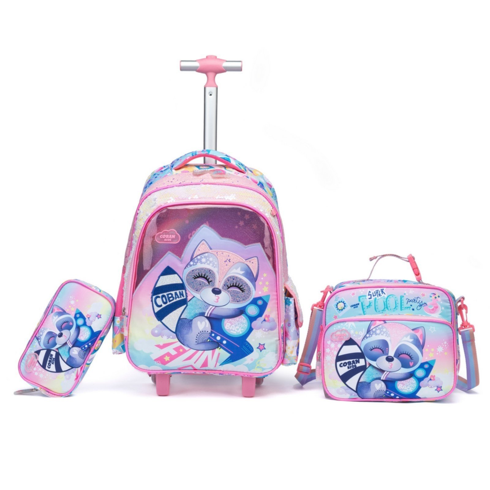 Vista 2 Infantil - Kit Mochila Menina Estojo Lancheira Escolar COBAN rosa COBAN rosa