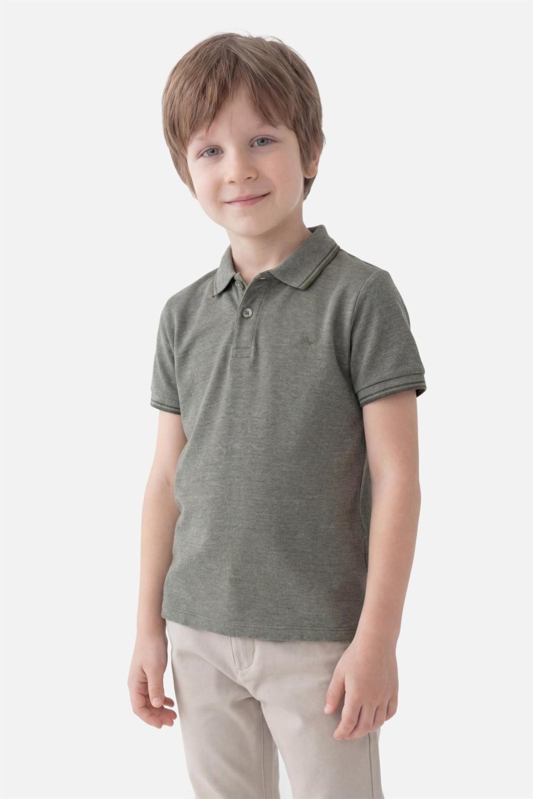 Infantil - Polo Aramis Manga Curta Friso Mescla Verde Floresta