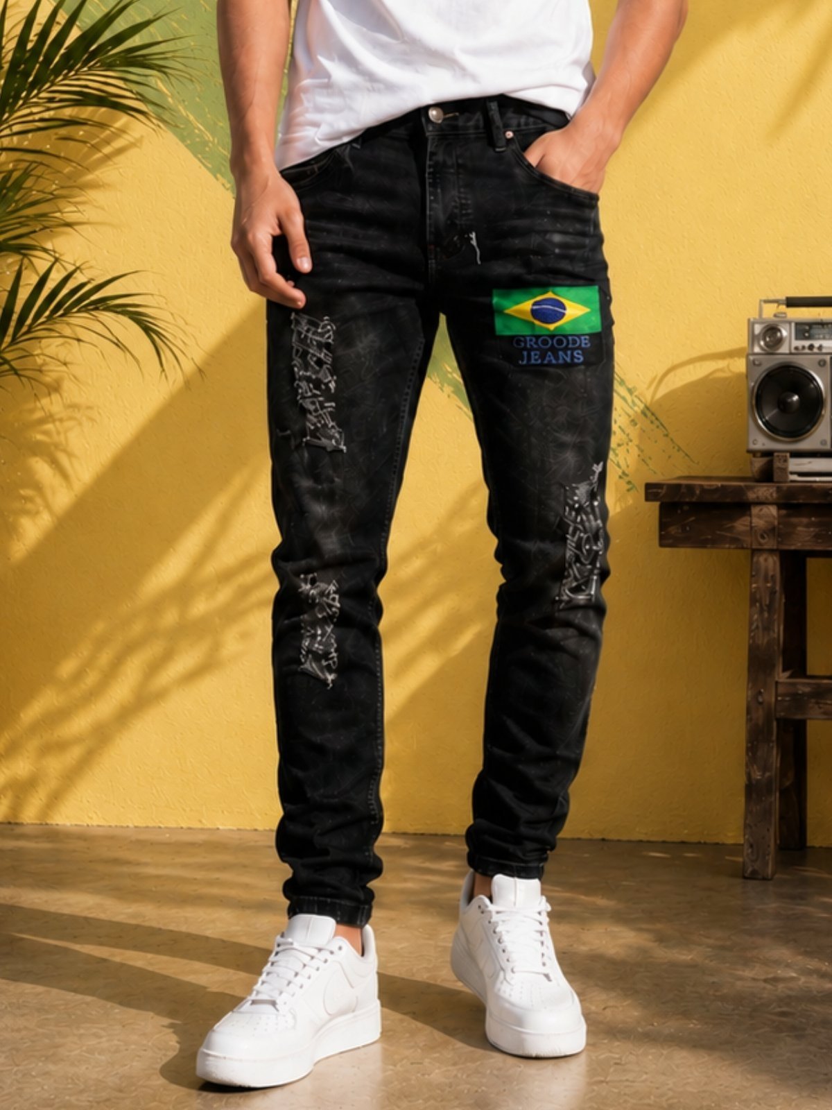Calça Jeans Masculina Skinny Destroyed Azul Claro Premium