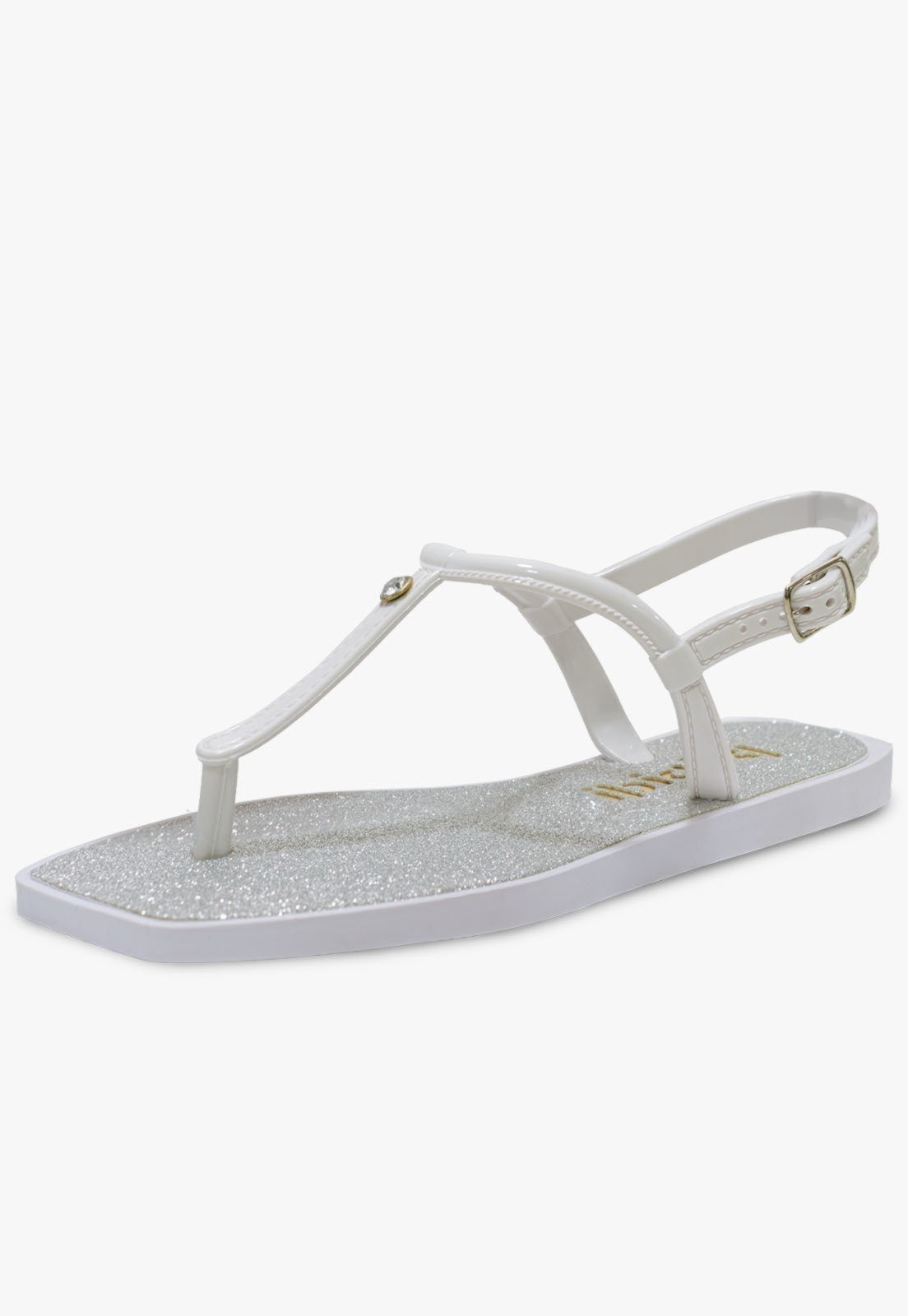 Infantil – Sandalia Casual Rasteira Feminina Pópidi Glitter Branco