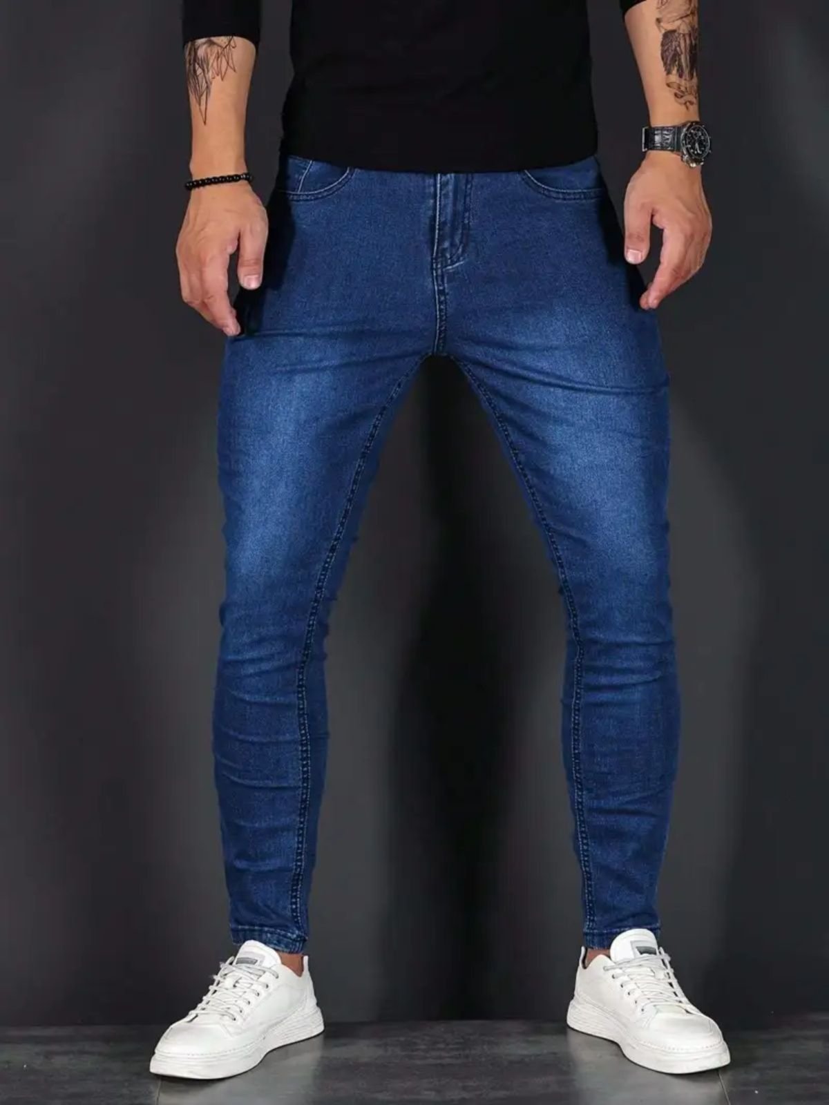 Calça Jeans Masculina Skinny Kovali Casual Premium Com Elastano Confortável Azul Escura