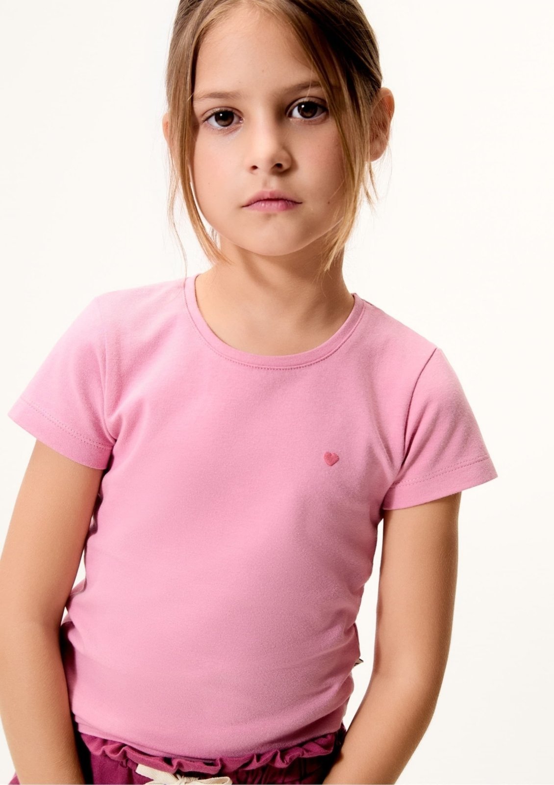 Infantil - Blusa Básica Menina Com Bordado Coração Hering