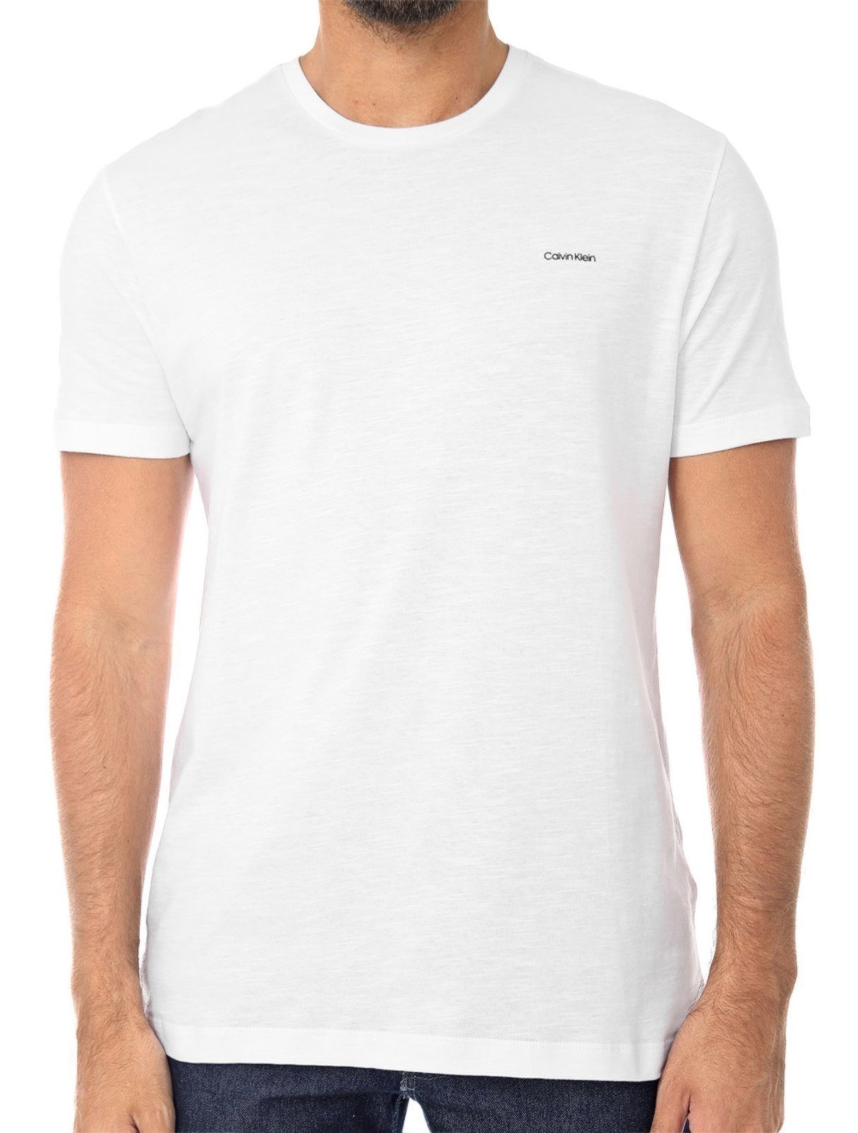 Camiseta Calvin Klein Masculina Slim Logo Flamê Branca