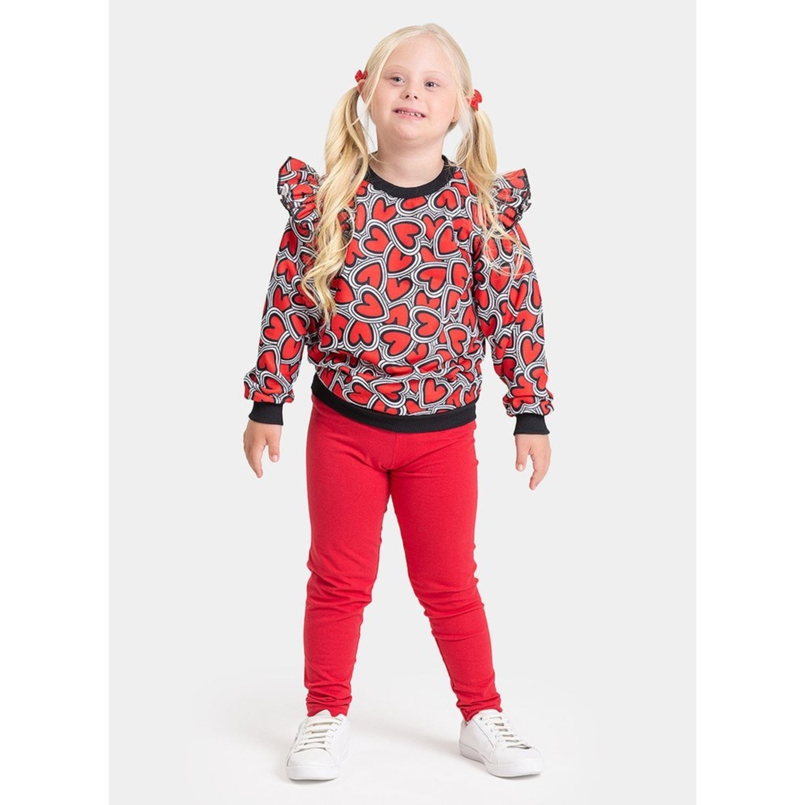 Infantil - Conjunto Inverno Menina Preto Blusão com Babado e Legging Corações Contornados