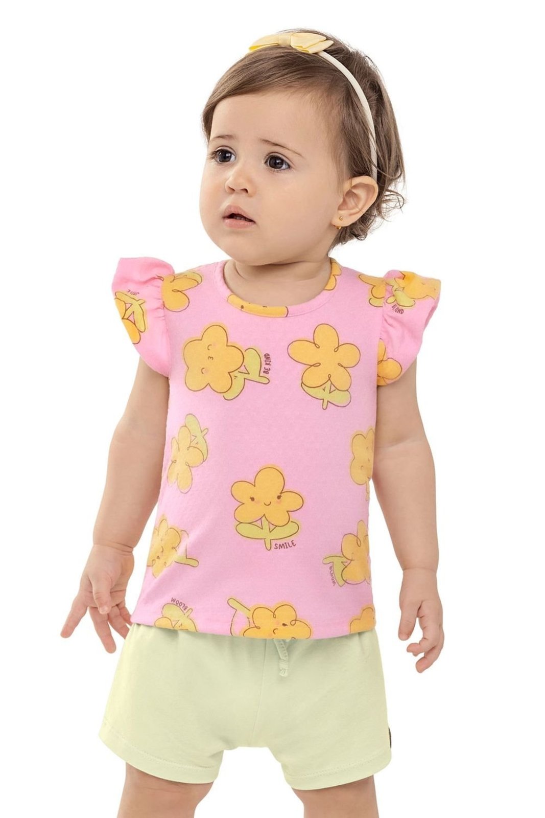 Infantil - Conjunto Menina Florzinhas Com Babado Elian Rosa