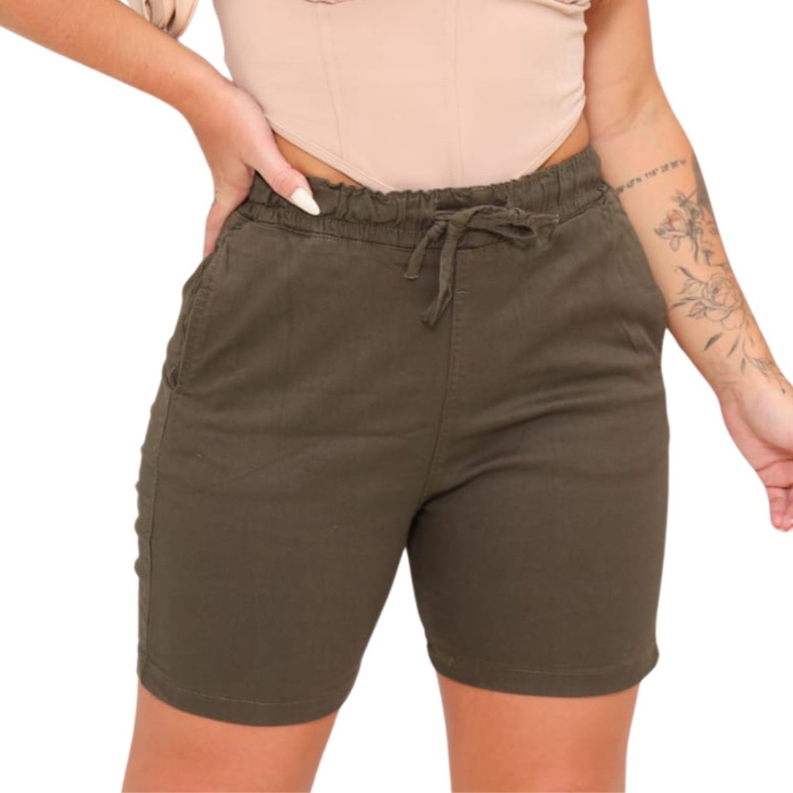 Shorts Feminino Verde Sarja Com Elastico Jeans Loka