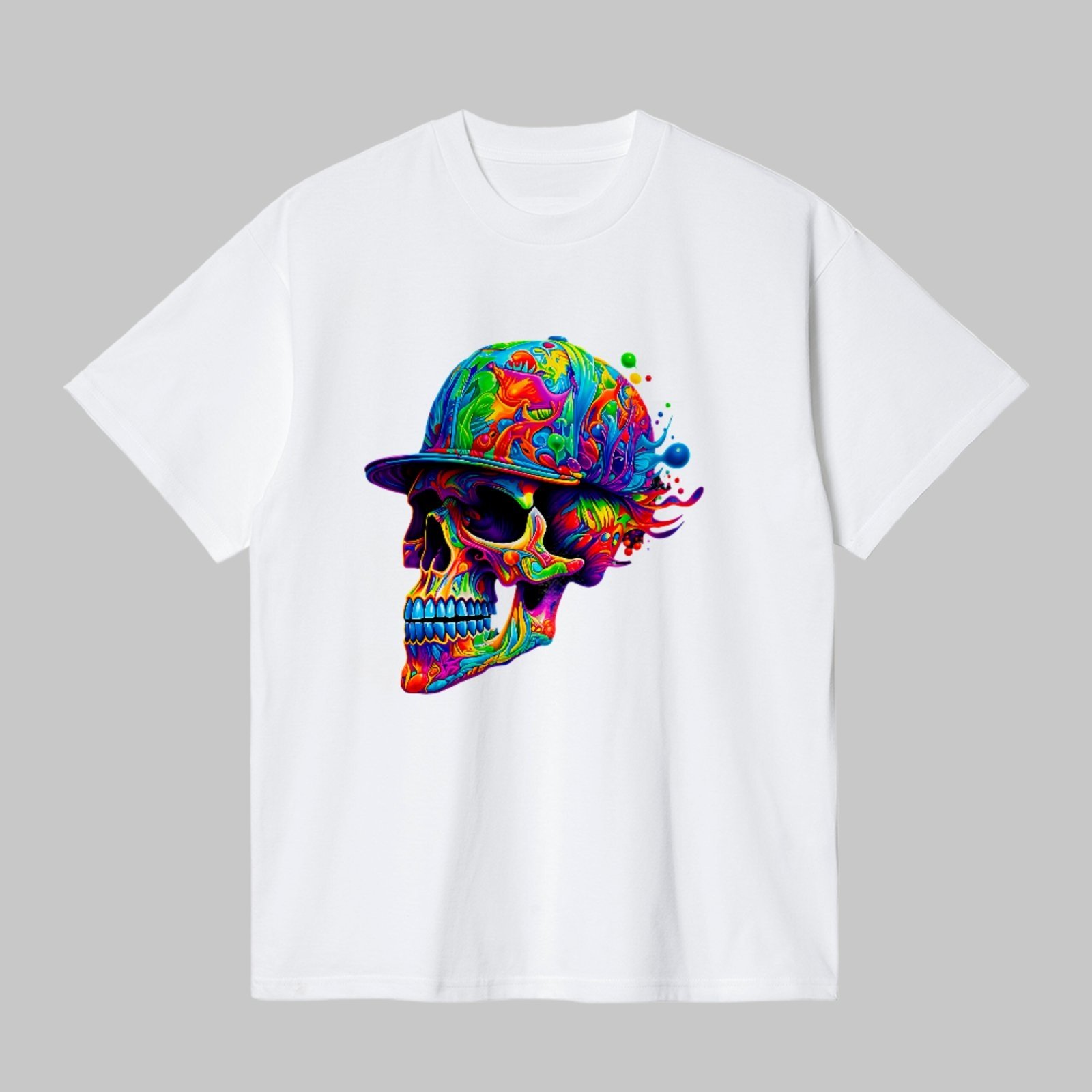 Camiseta Básica Skull Psychedelic Street Unissex Branco