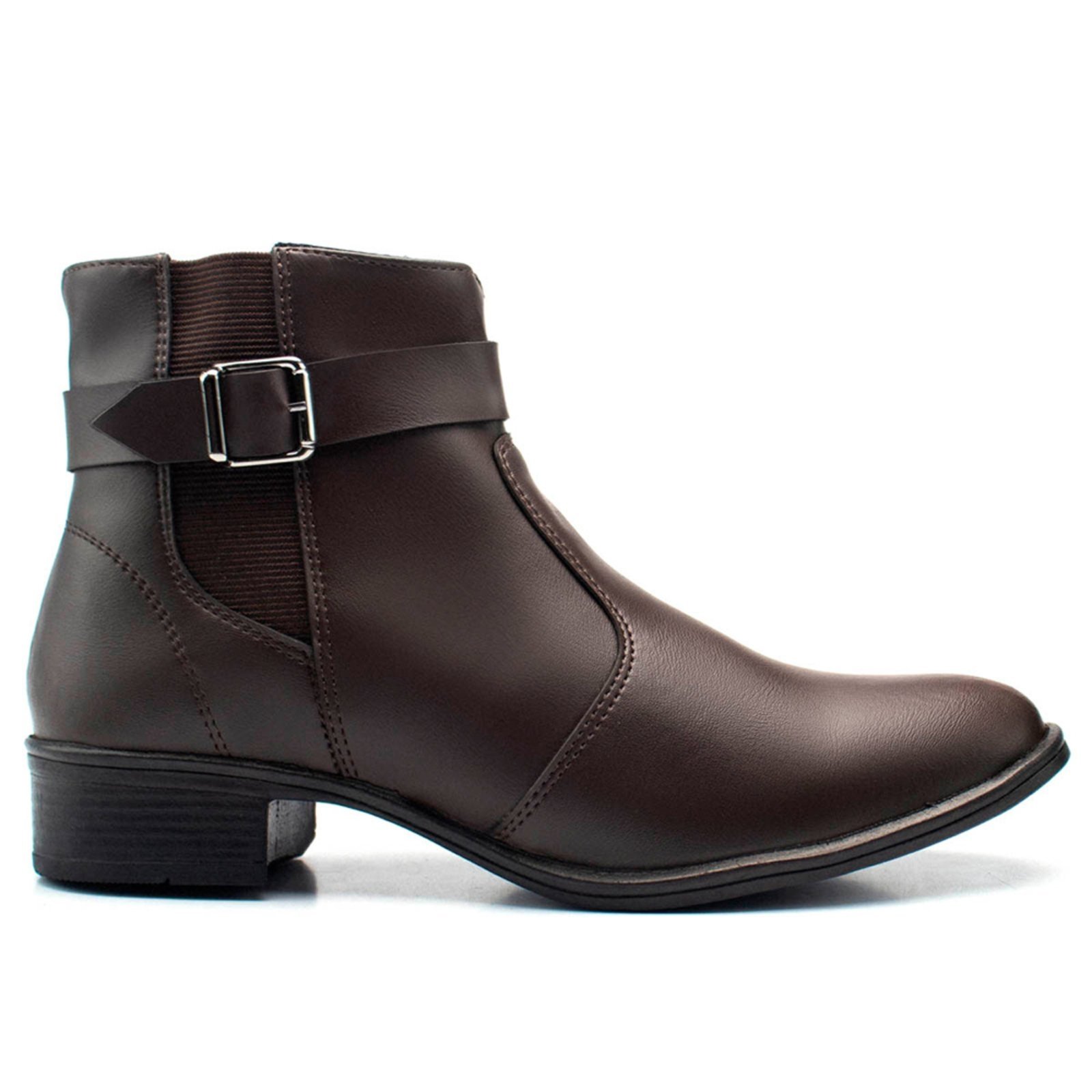 Bota Casual Feminina Salto Baixo Fivela Estilosa Café