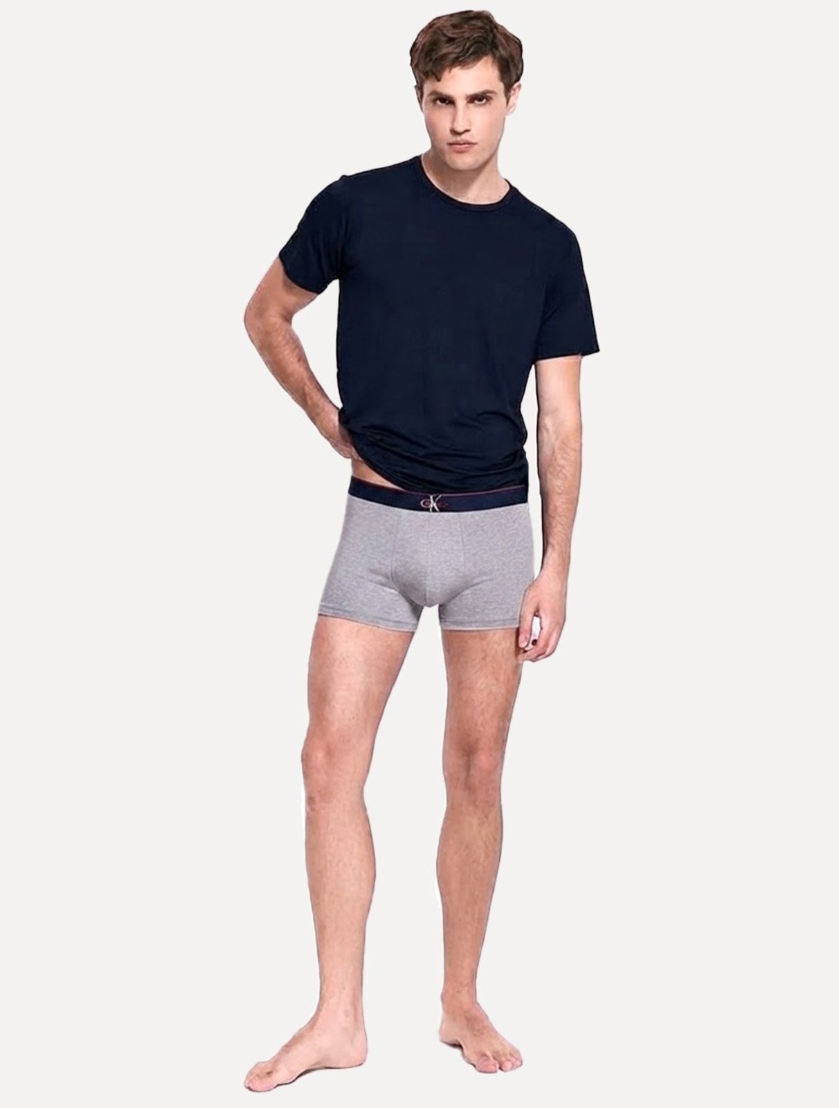 Cueca Calvin Klein Low Rise Trunk Cotton New Re Issue Red Logo Cinza Mescla