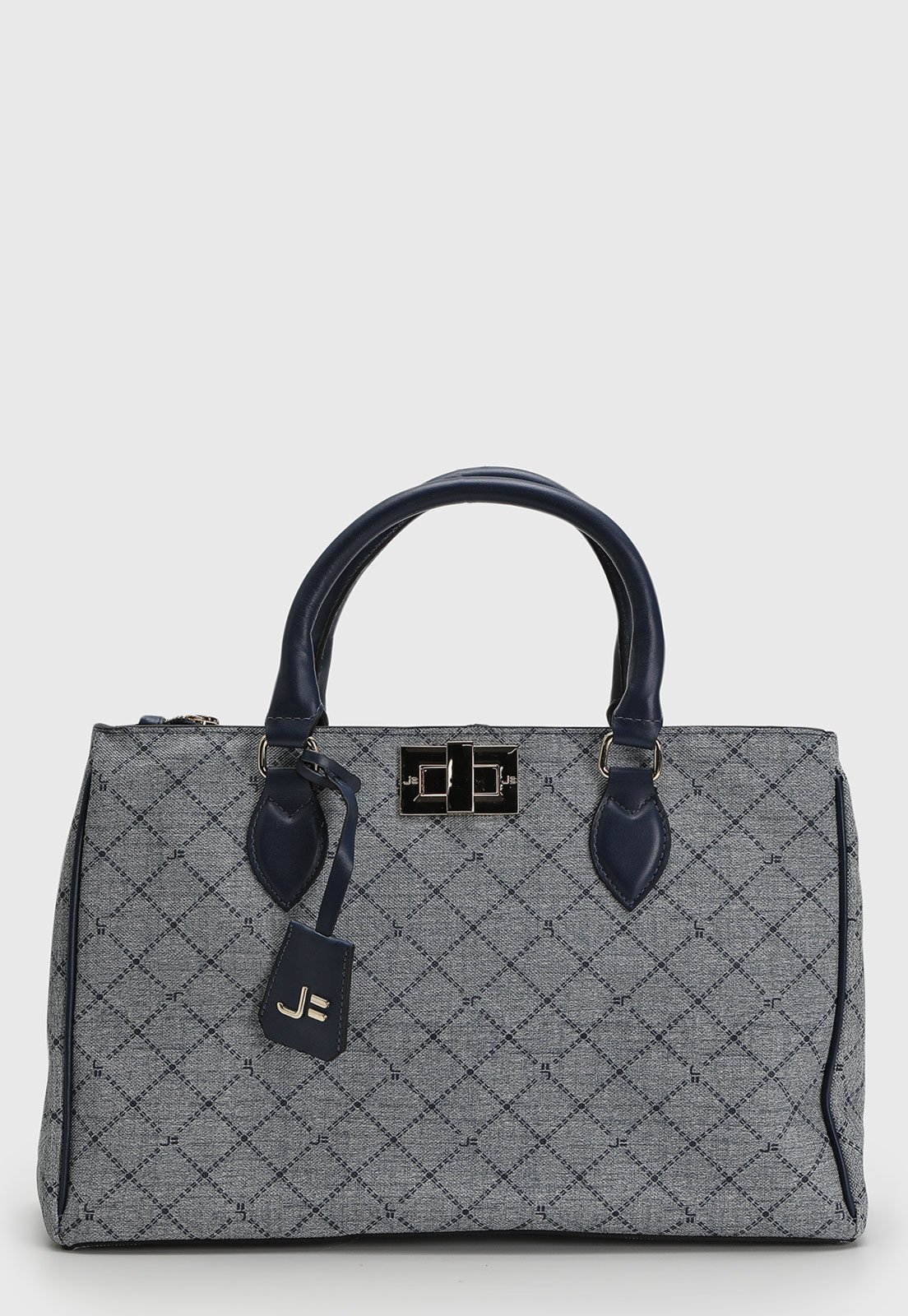 Bolsa Tiracolo Feminina Jorge Bischoff Alça Dupla Geométrica Azul Marinho