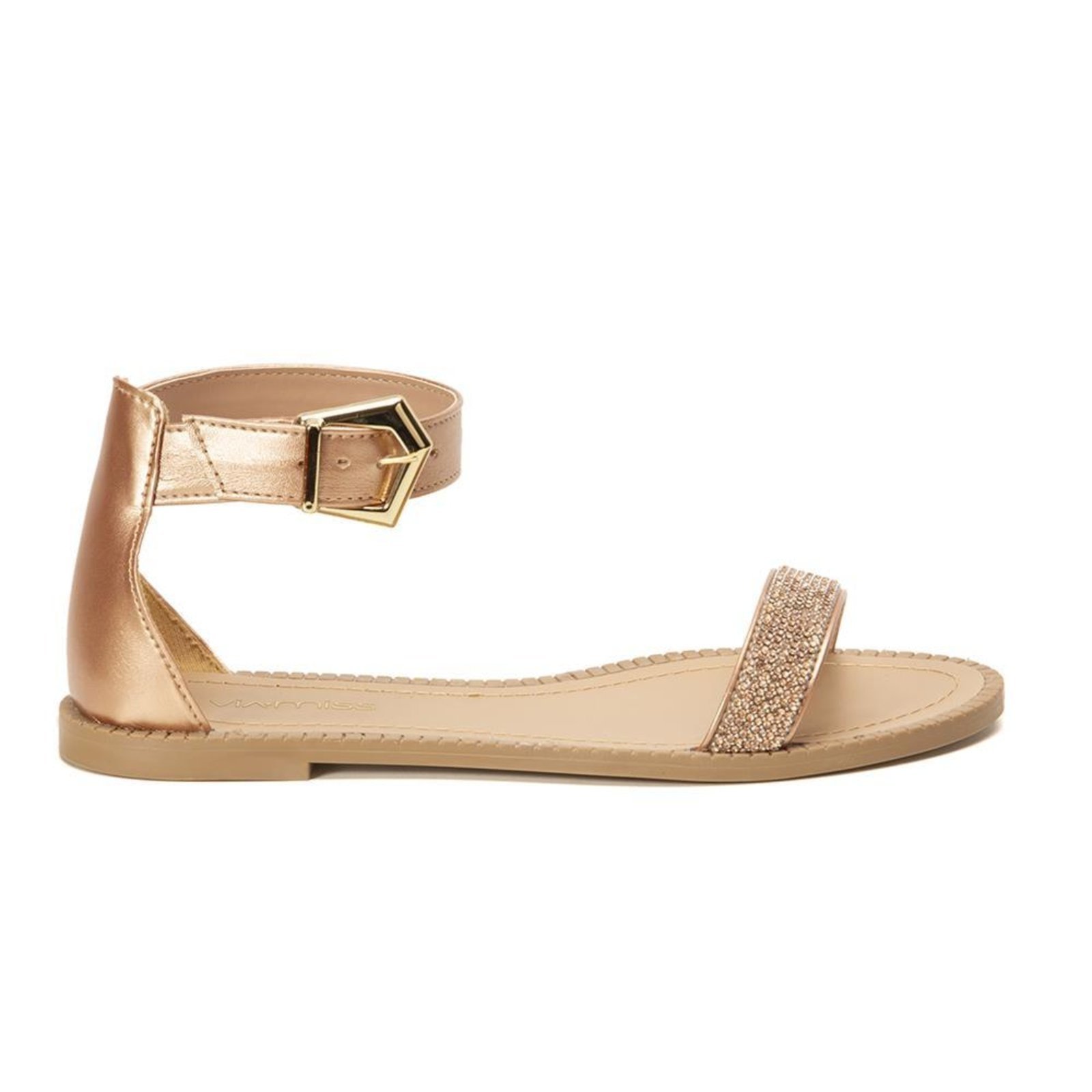 Sandália Rasteira Feminina Strass Fivela Verão Casual Dourado