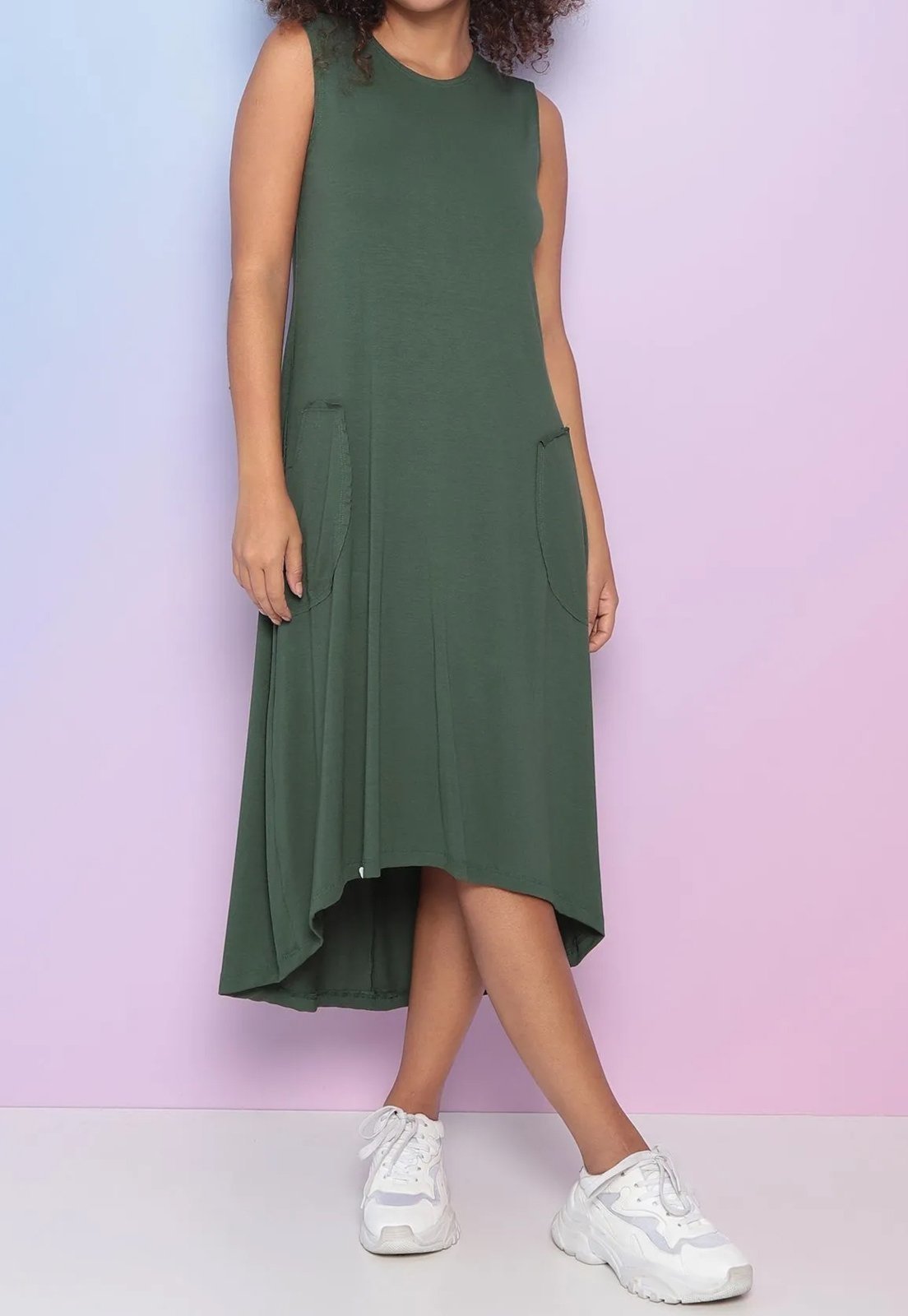 Vestido Viscolycra Maria Paes Mullet Verde Militar