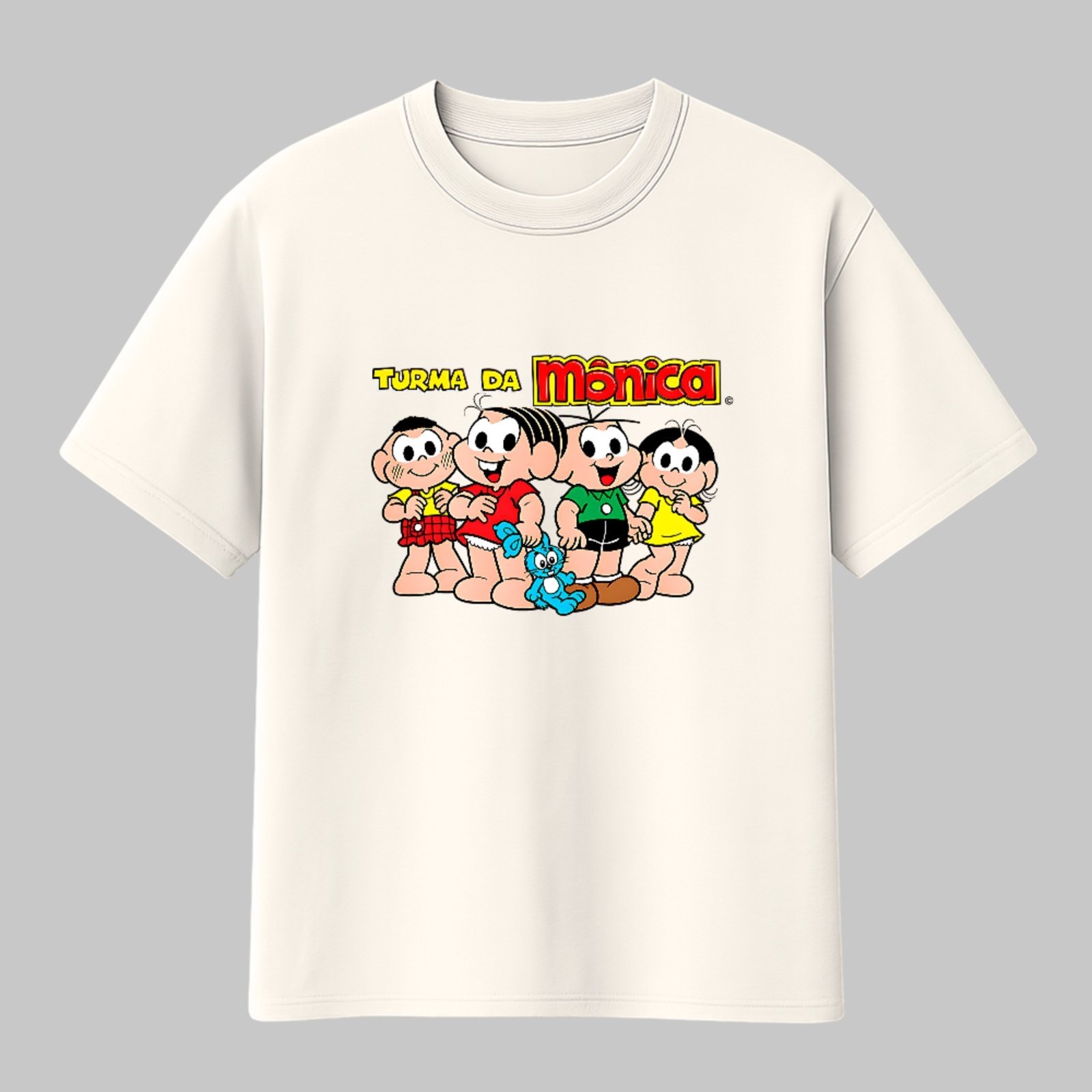 Camiseta Básica Arte Pop Brasileira Turma da Mônica Cartoon Unissex Off White