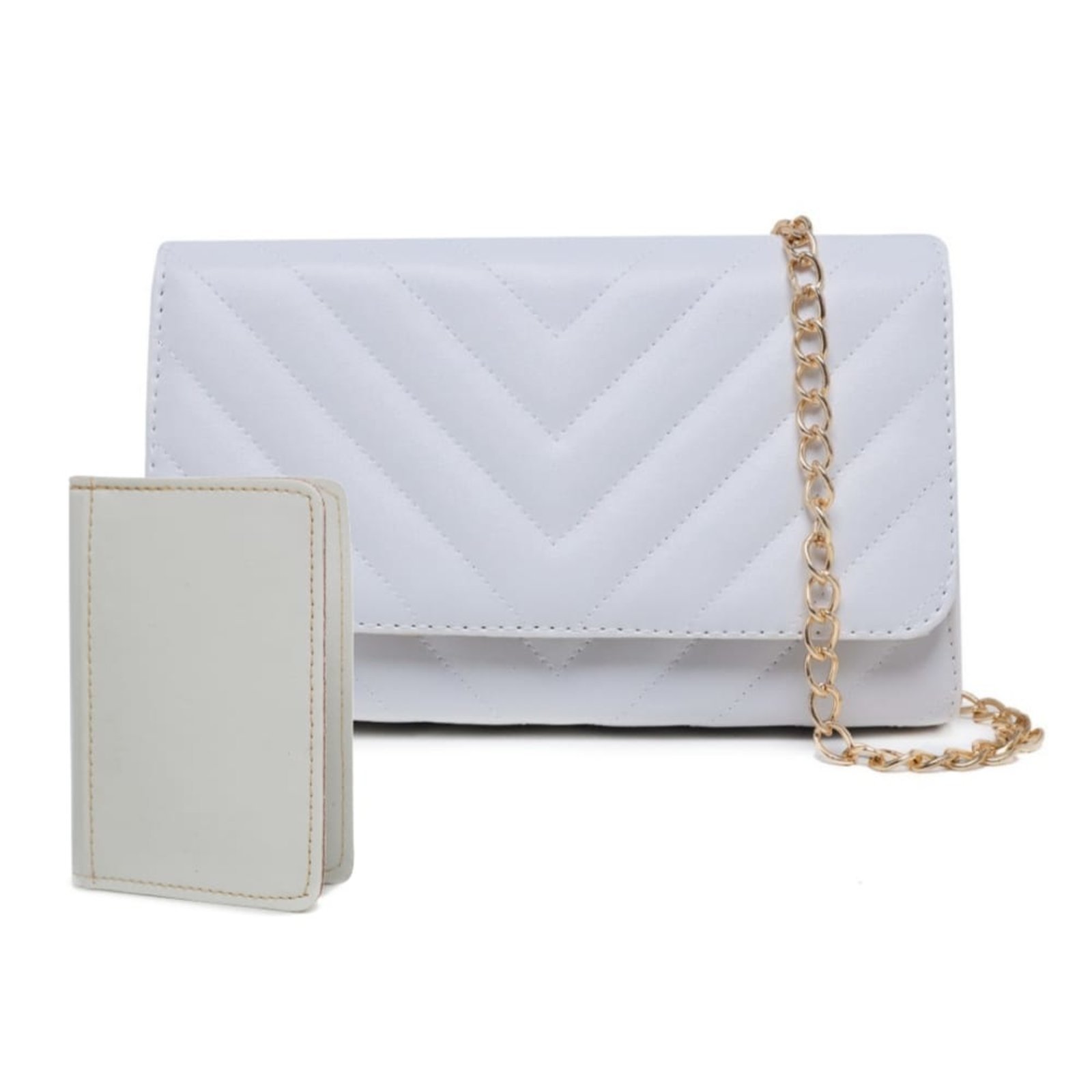 Kit Bolsa Clutch Matelasse Carteira Branca Carmelo Shoes