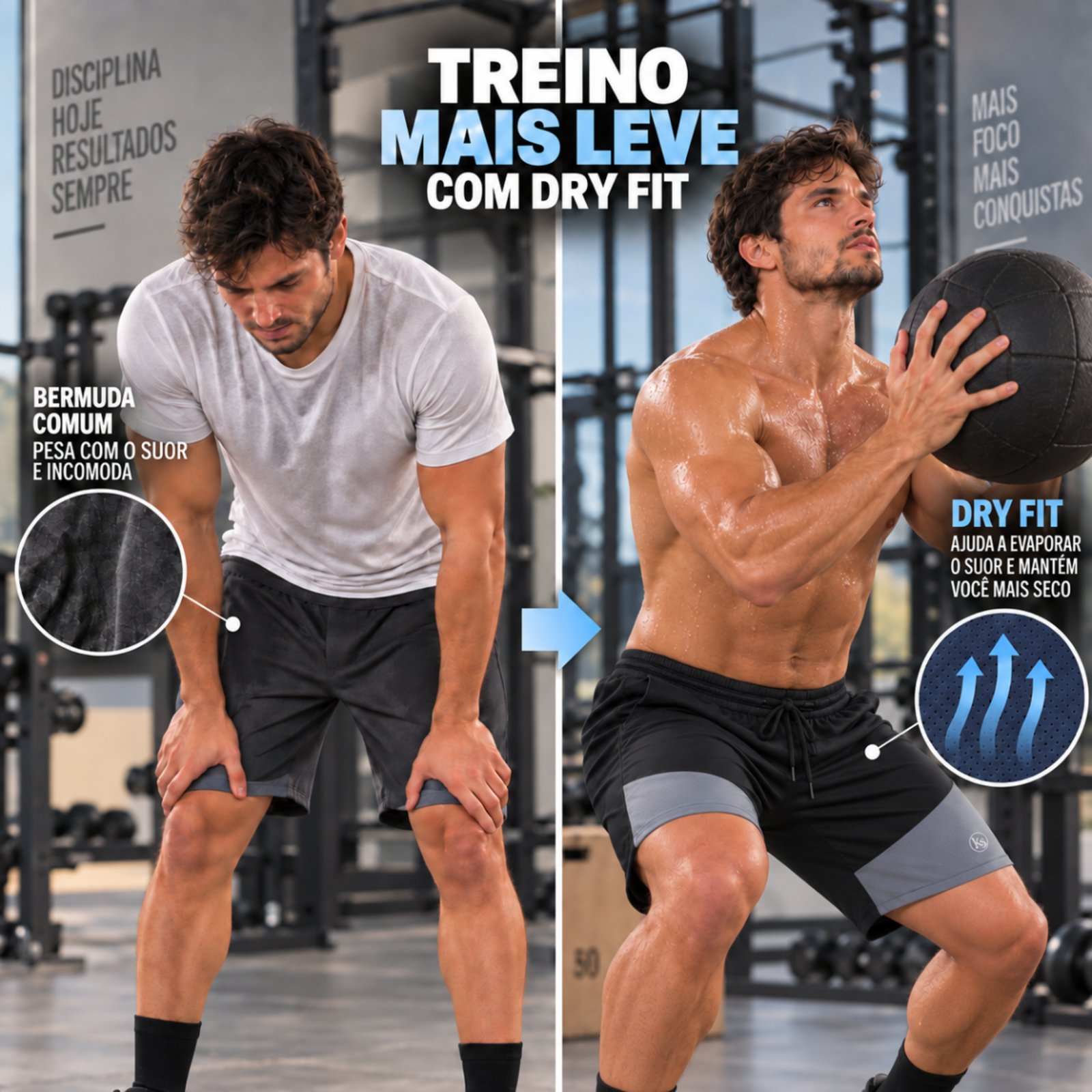 KIT 2 Bermudas Masculina KS Dry Fit Tecido Leve Respirável Treino Academia Corrida Cross