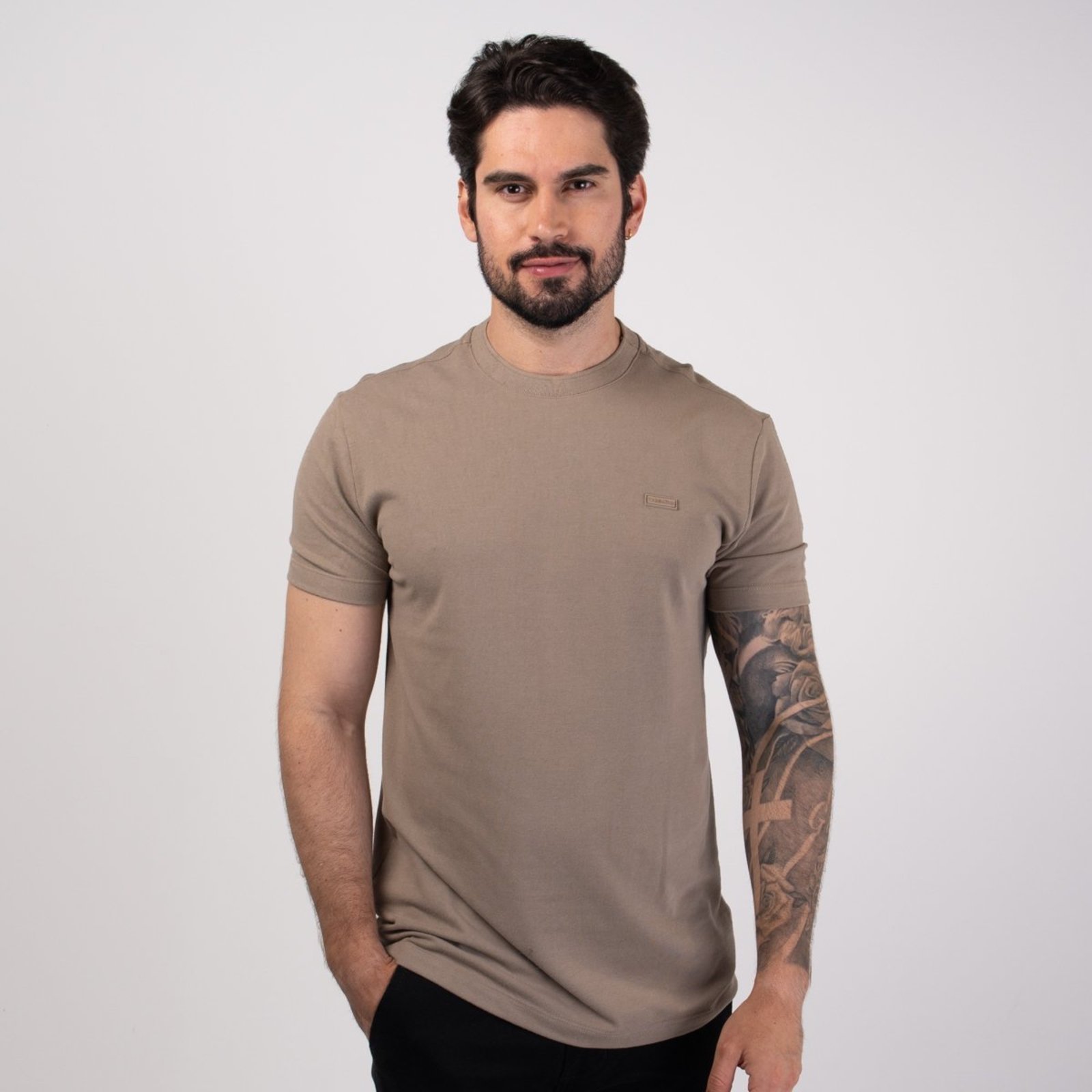 Camiseta Calvin Klein Piquet Patch Khaki