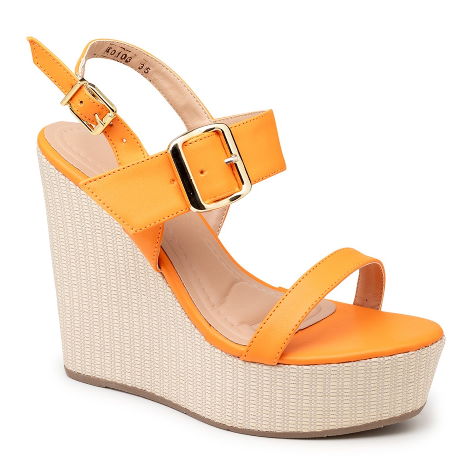 Vista 3 Sandália Anabela feminina Plataforma Fivela 40104 Napa Flor da Pele laranja Flor da Pele laranja