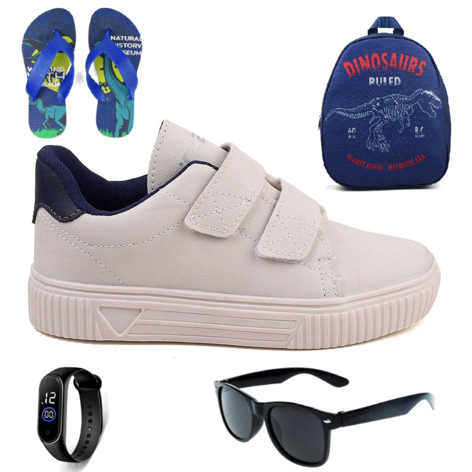 Infantil – Tenis Casual Meninos SapaTenis Calce Facil Gelo + Mochila Chinelo Oculos e Relogio
