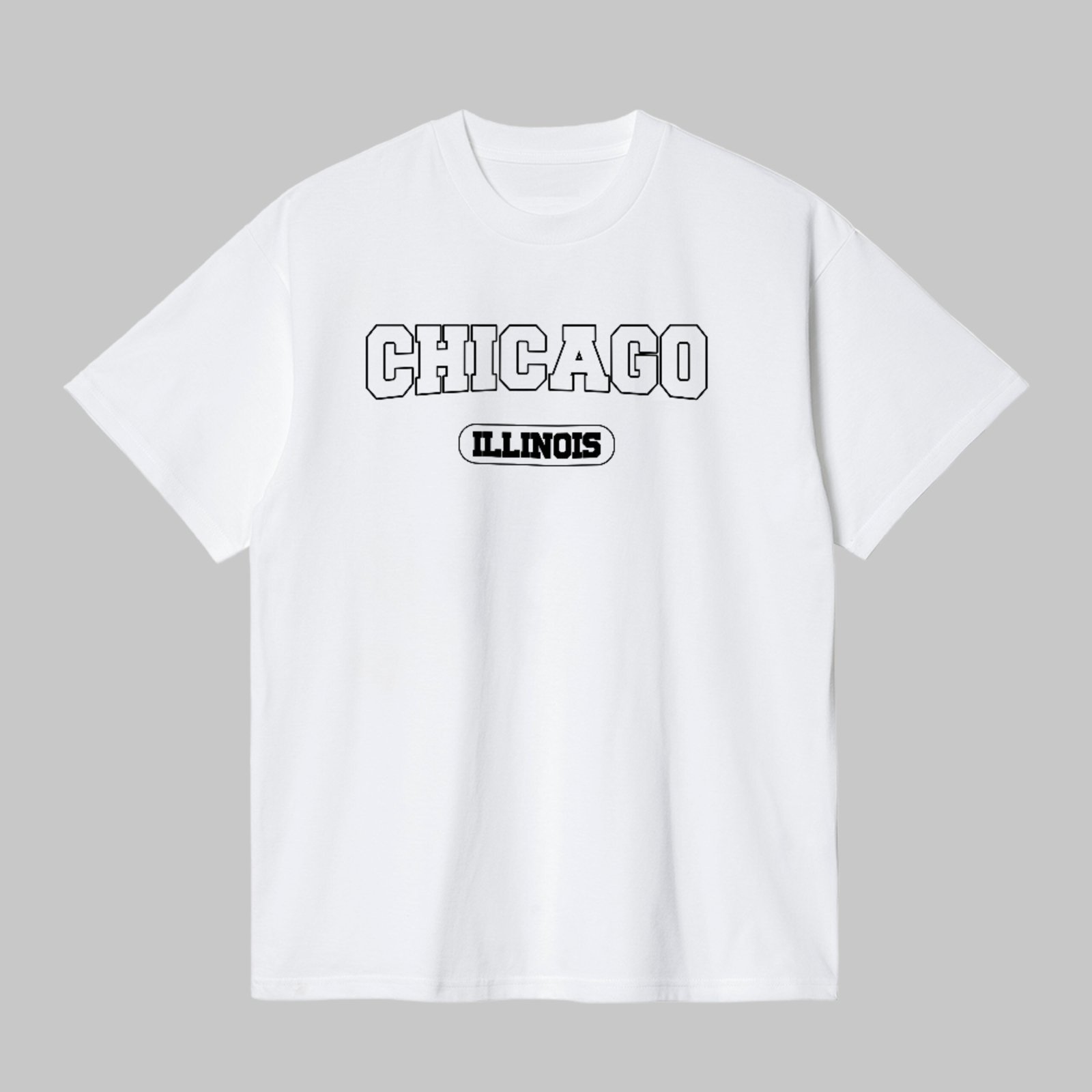 Camiseta Básica Chicago Illinois Estilo Urbano Vintage Unissex Branco