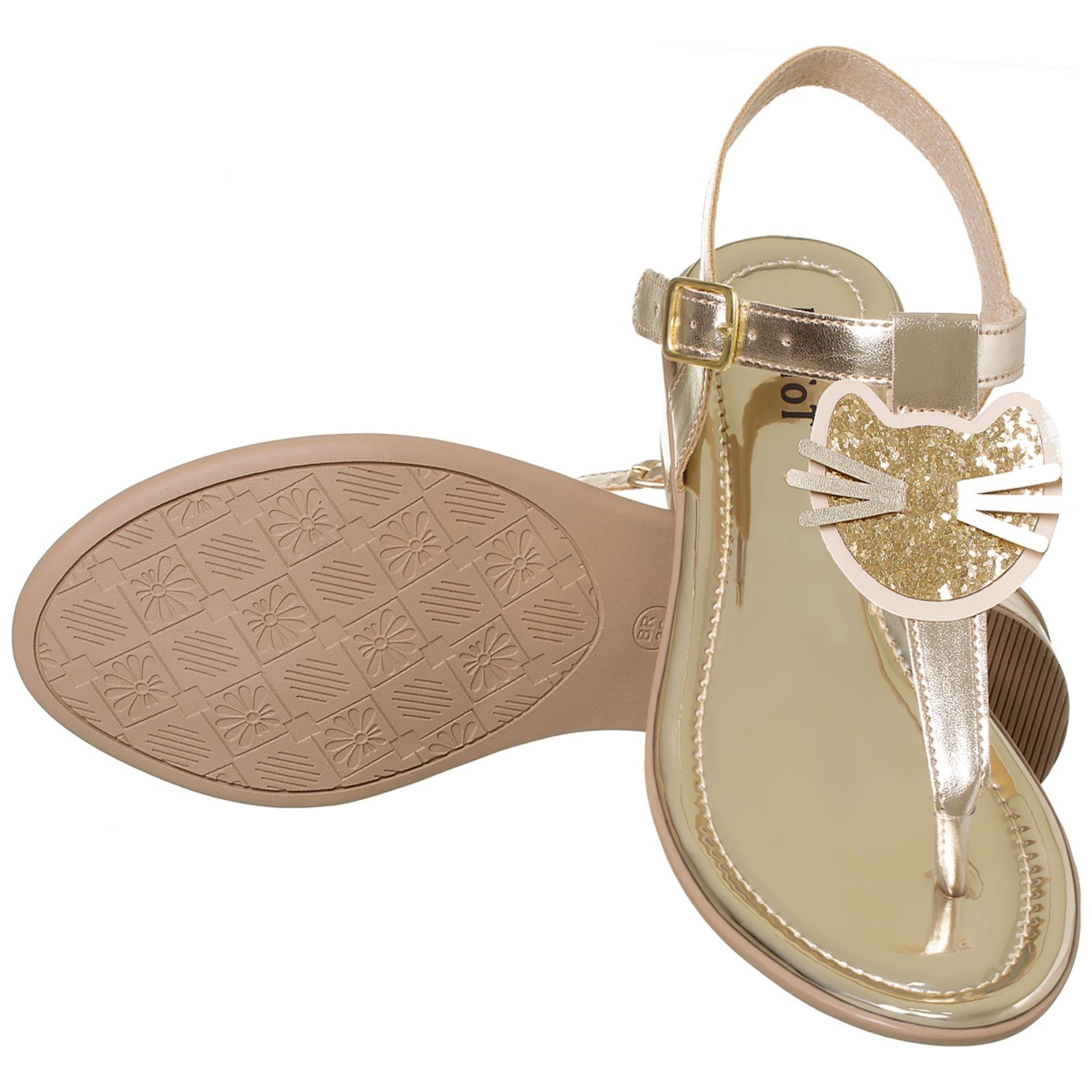 Infantil – Sandalia Infanto Juvenil Pepite Menina Salto Baixo Lacinho Gatinho Dourada