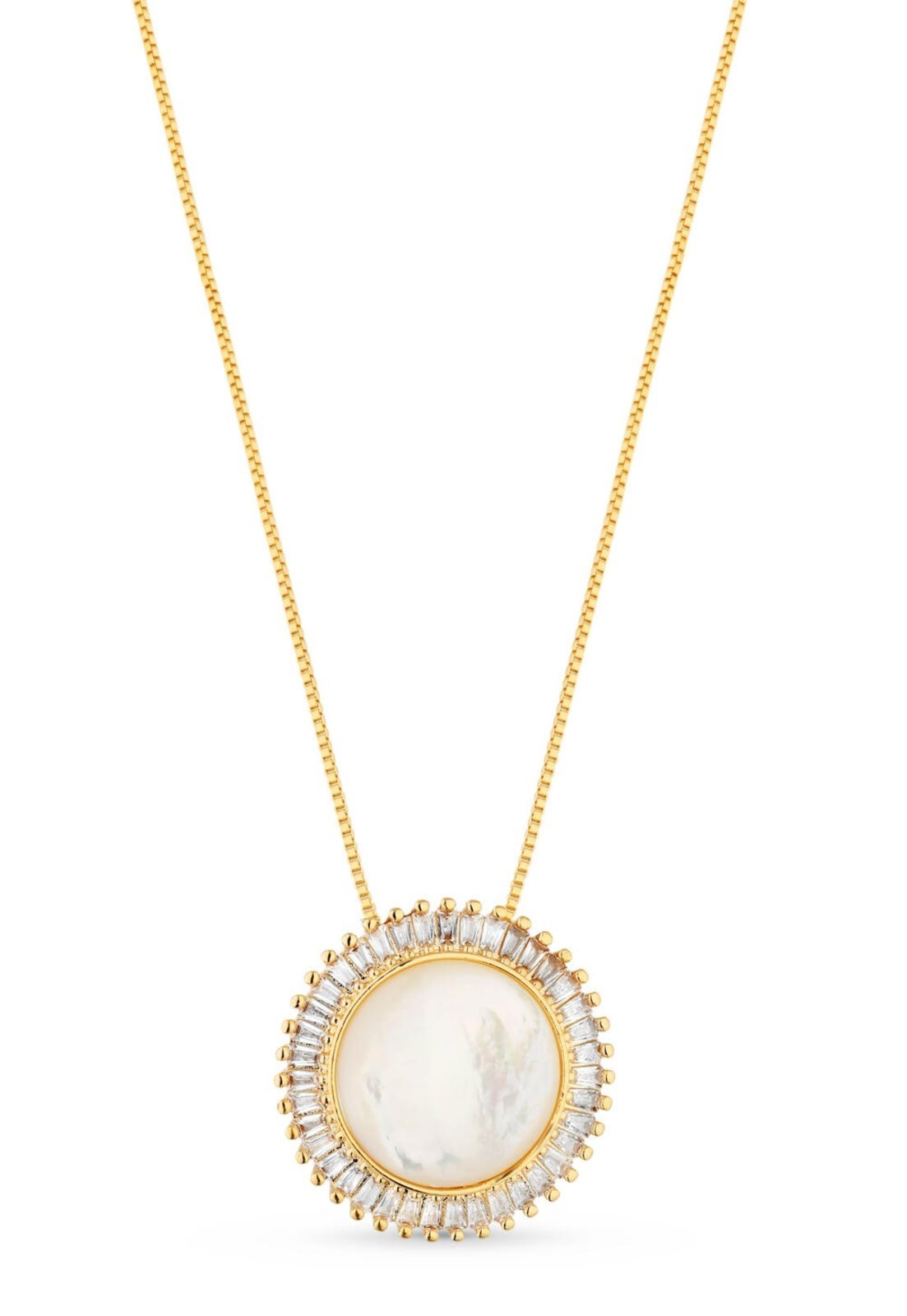 Vista 2 Colar Semijoia Com Pingente Madrepérola E Zircônias Banhado A Ouro 18K Co STORE ORA SEMIJOIAS dourado
