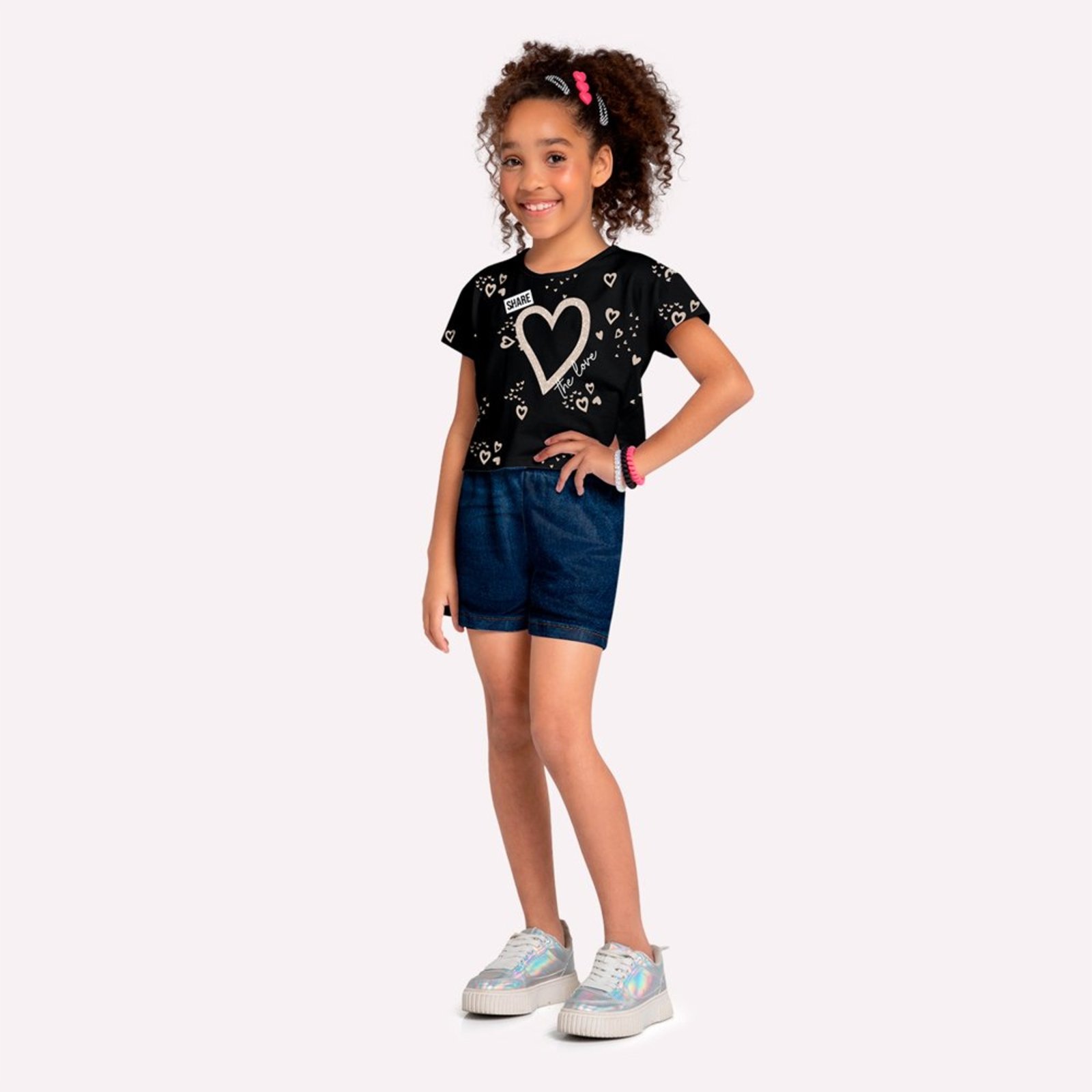 Infantil - Blusa Cropped Menina Corações Kyly