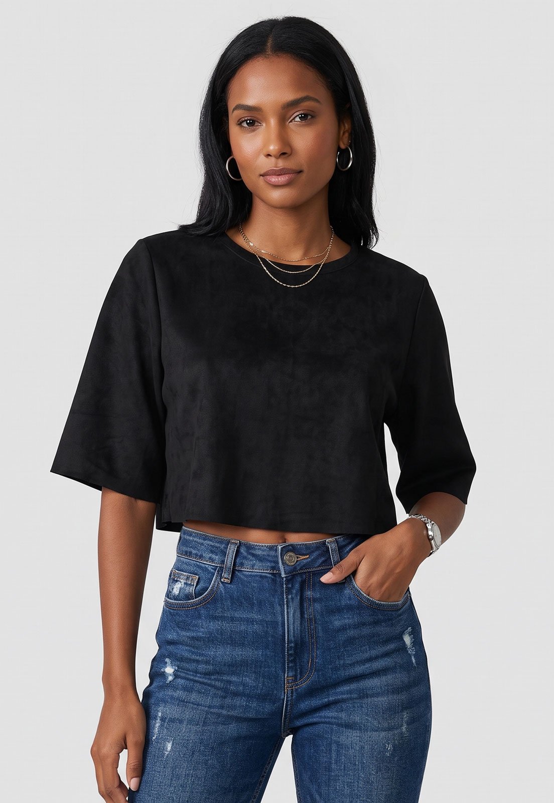 Blusa Feminina Lança Perfume Cropped Preta