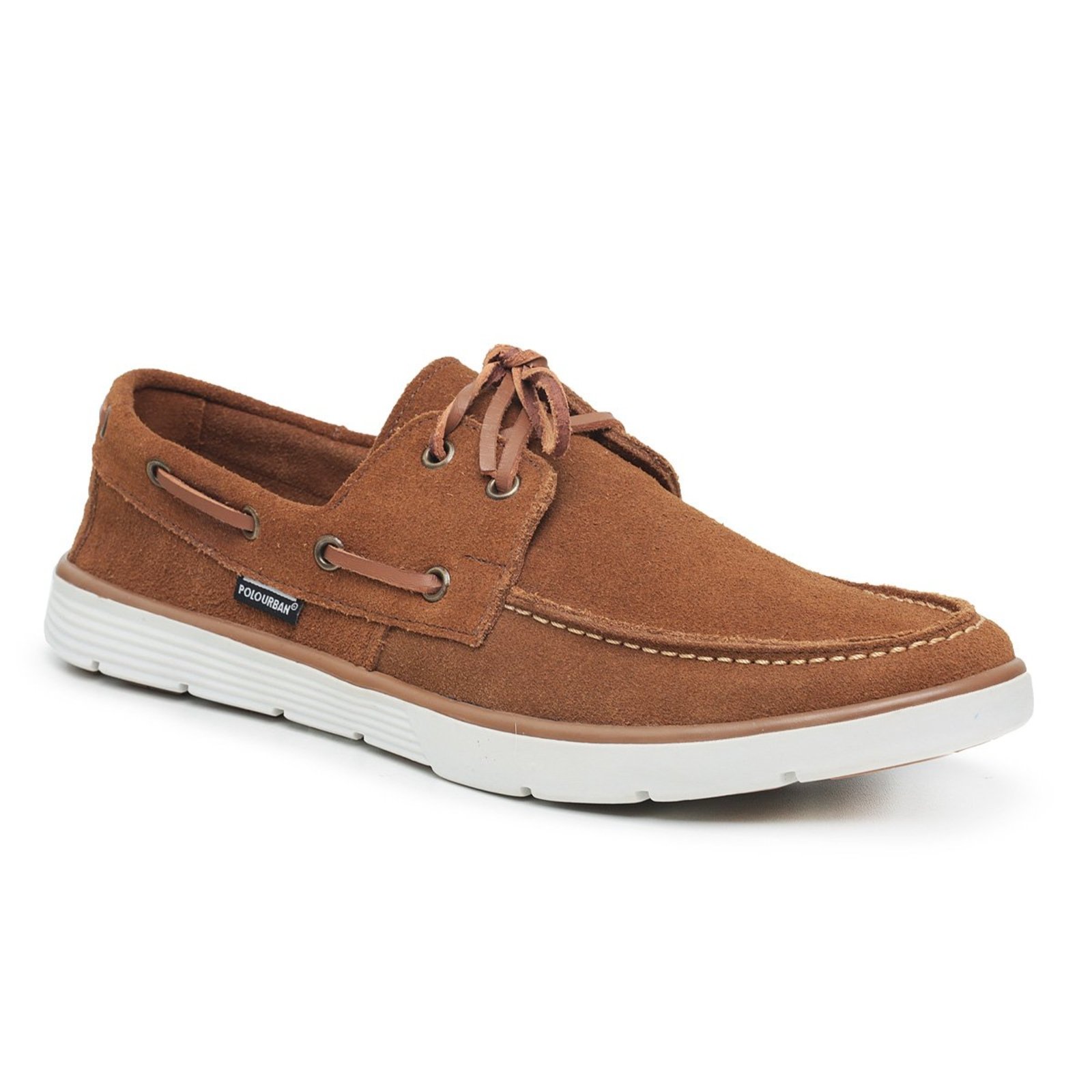 Mocassim Dockside Masculino Couro Legítimo Miuzzi Flat Baixo Amarração Em Cadarço Leve Cor Caramelo