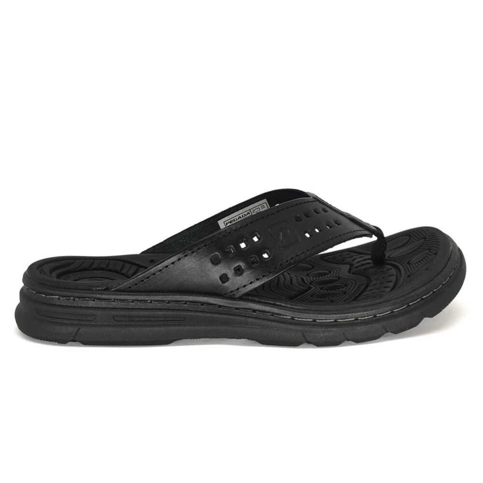 Chinelo Pegada Masculino Couro Amortech Confortável 134202 Preto