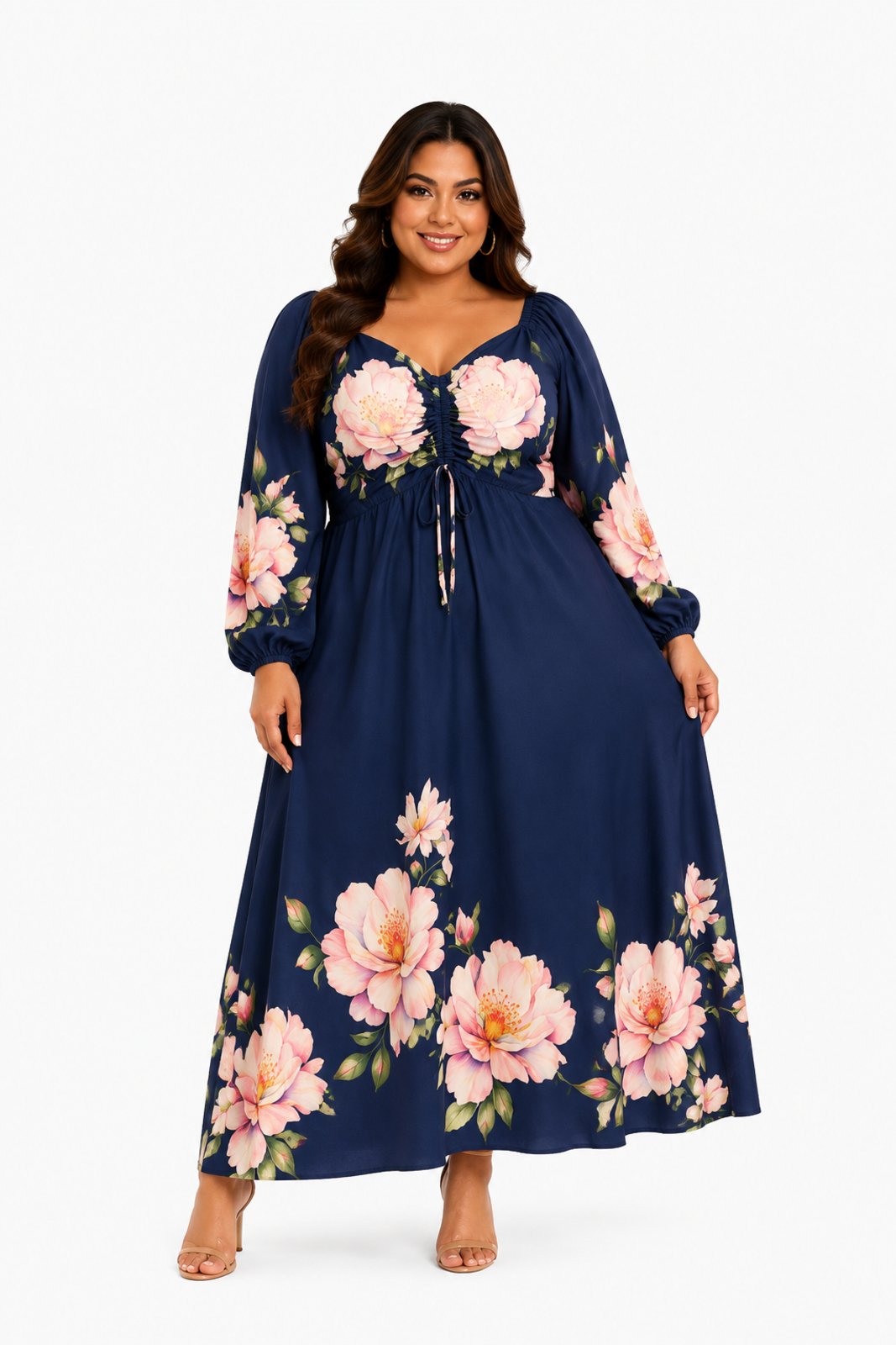 Vestido Midi Estampado D Bell Outleet Fashion Floral Azul Escuro
