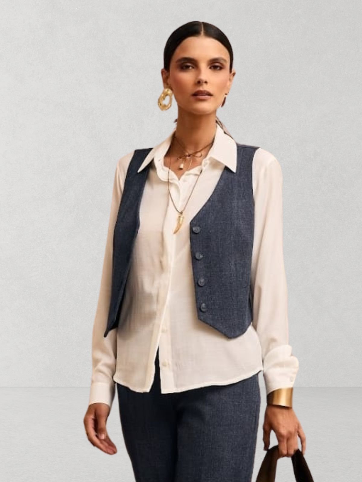 Colete Via Lessa Londres Alfaiataria Max Twill Azul Marinho