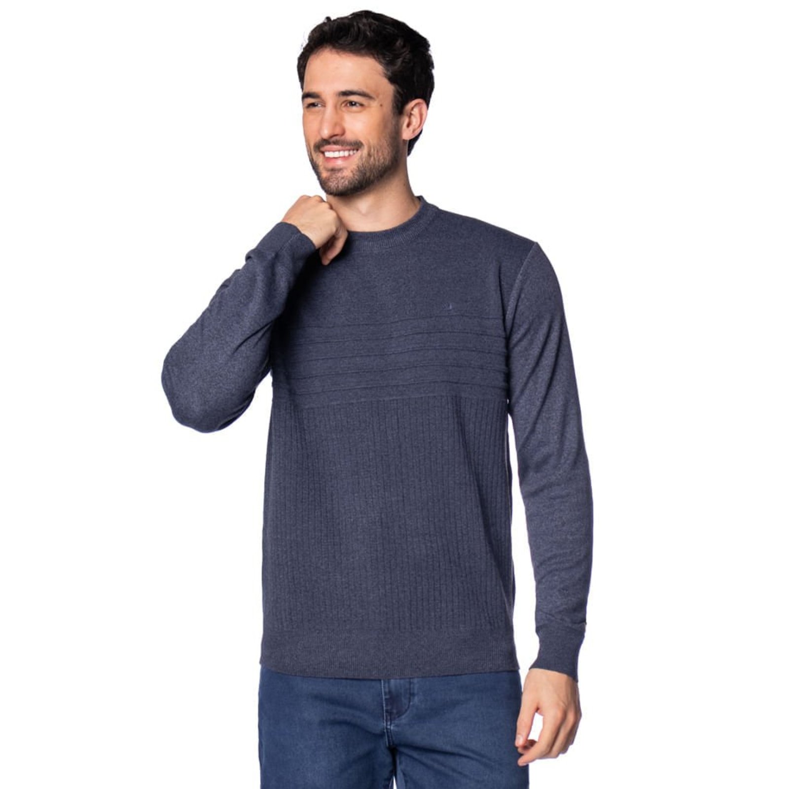 Suéter Masculino John Sailor Texturizado Marinho Mescla